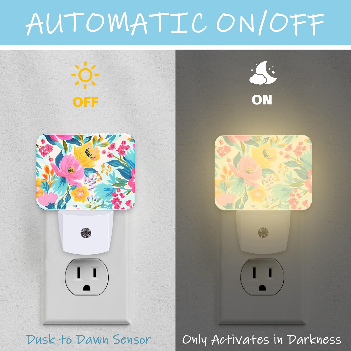 AKKAVNIA Night Light Blooming Flowers Plug-in Wall LED Night Lamp with Dusk-to-Dawn Smart Sensor Lamp for Adult Bedroom Living Room Hallway Kitchen