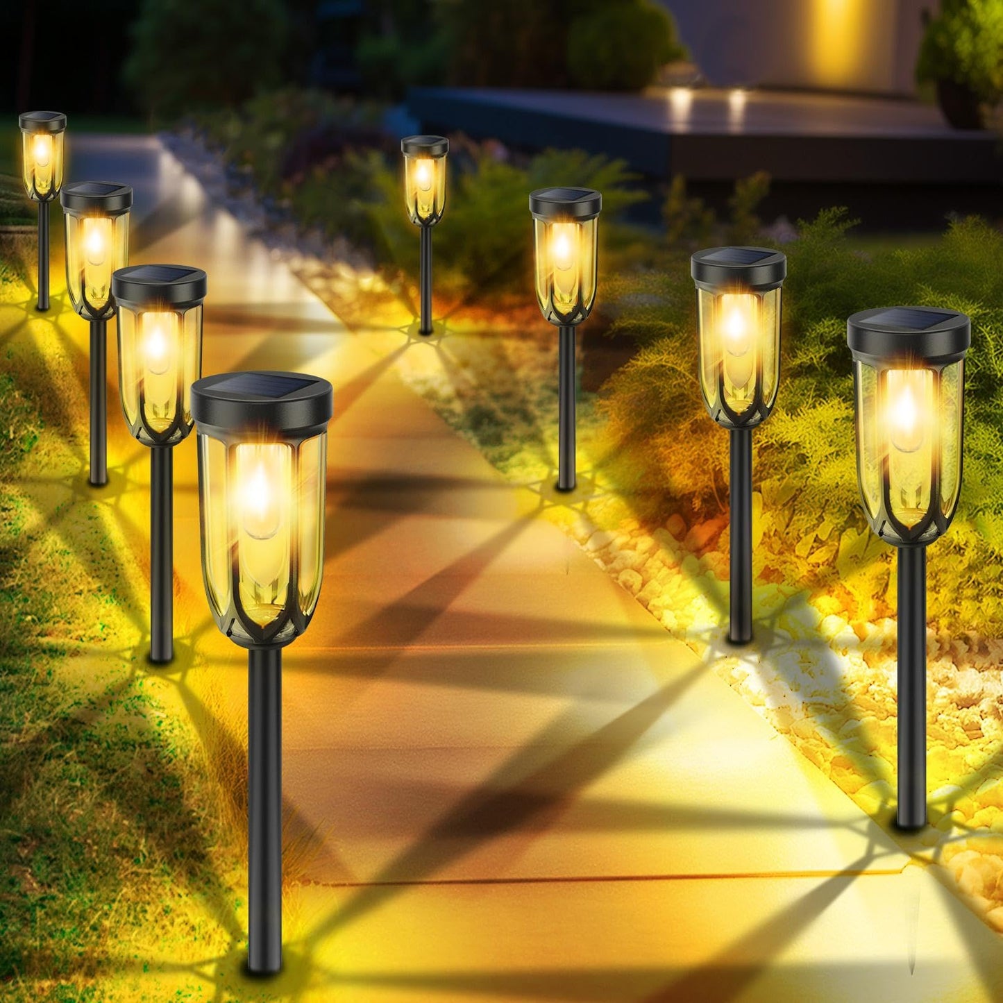 UMYBJRNDSA-Solar Lights Outdoor 8 Pack, Solar Pathway Lights, Solar Lights Outdoor Waterproof IP65, Bright Auto On/Off Garden Lights, Solar Landscape
