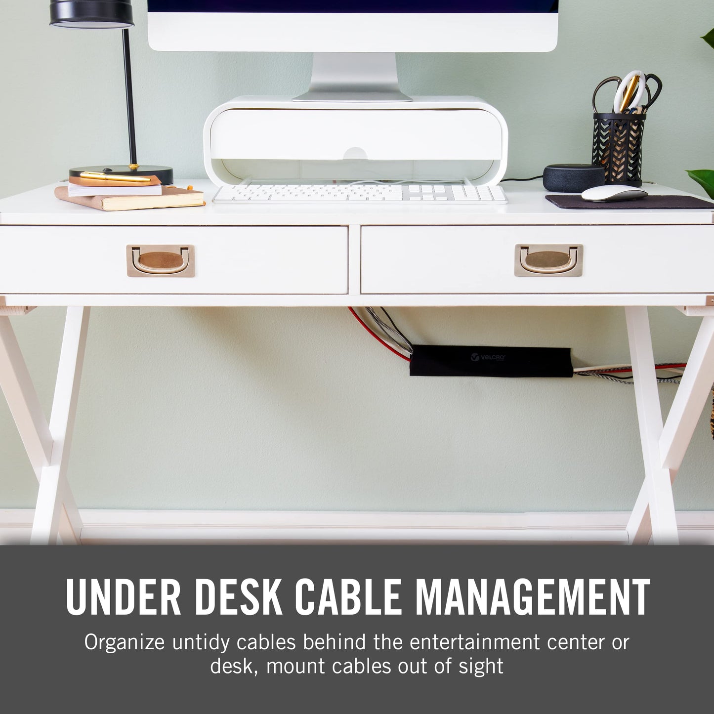 VELCRO Brand Mountable Cable Sleeve | Cord Management Mounts on Walls, Desk or Entertainment Center | Removable Adhesive is Damage Free | 8in Black