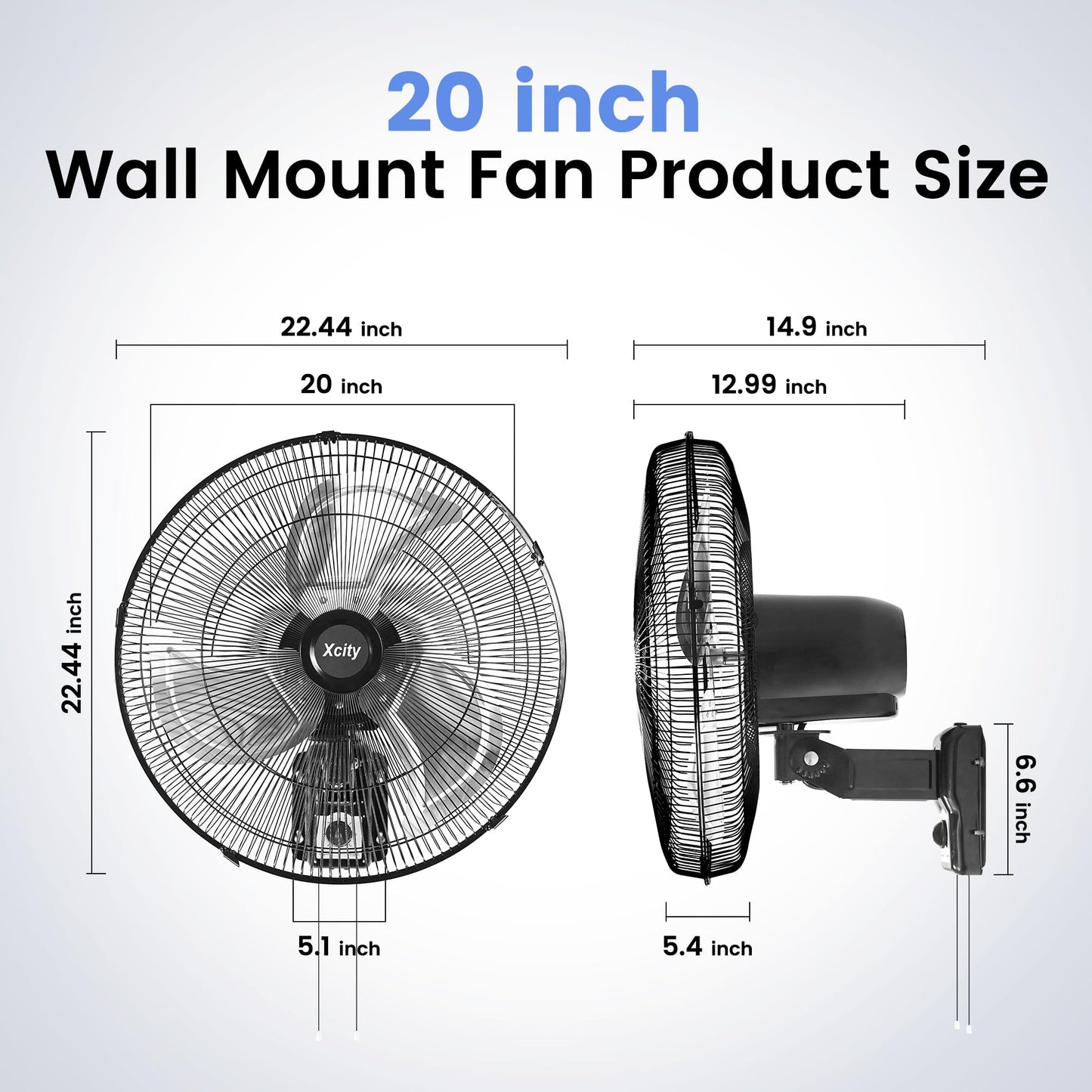 Xcity Wall Mount Fan 20", 3-Speed, Oscillating New Model