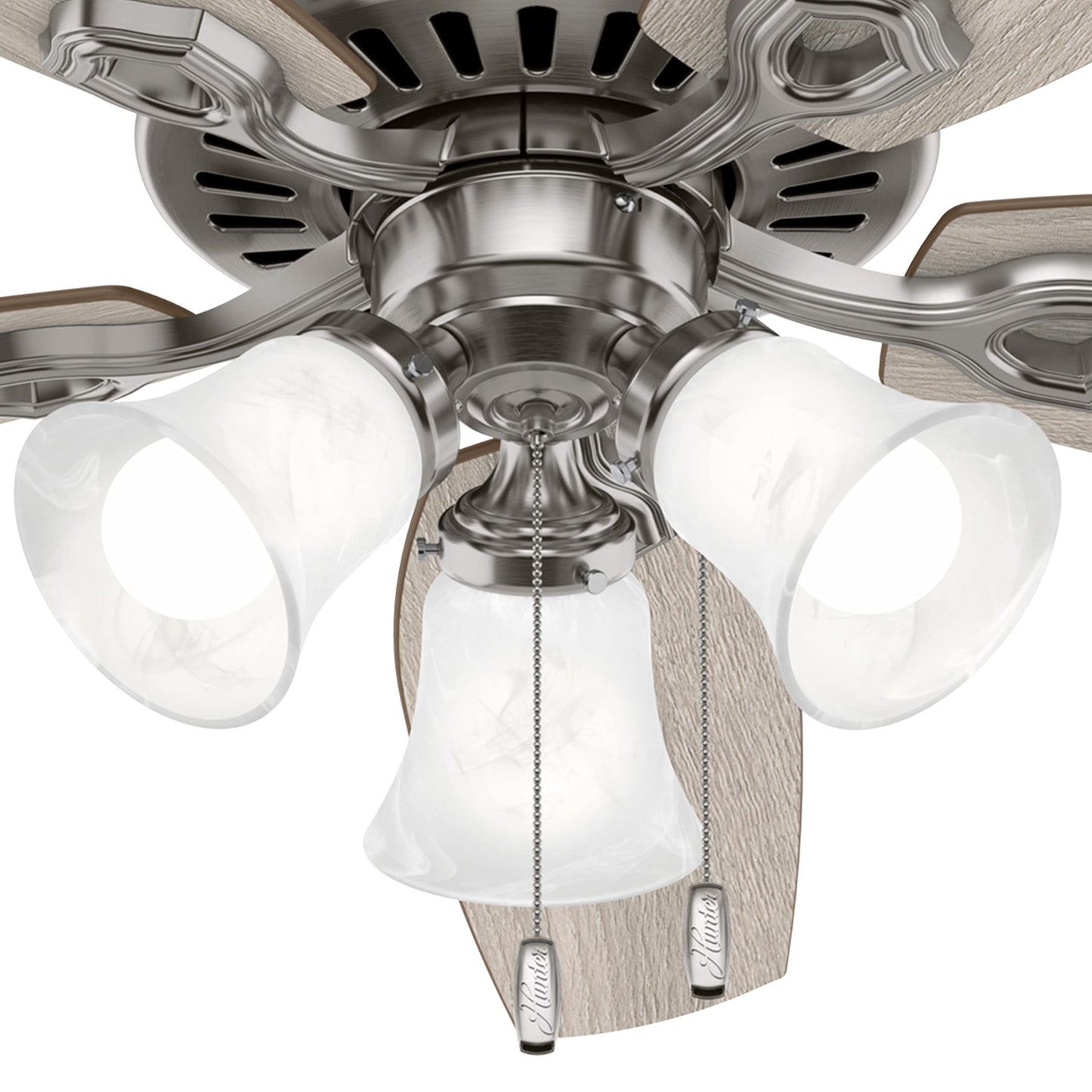 Hunter Fan 52 in Casual Brushed Nickel Finish Indoor Ceiling Fan with Pull Chain and Light for Bedroom, Living Room/Family Room, Dining Room, Kitchen