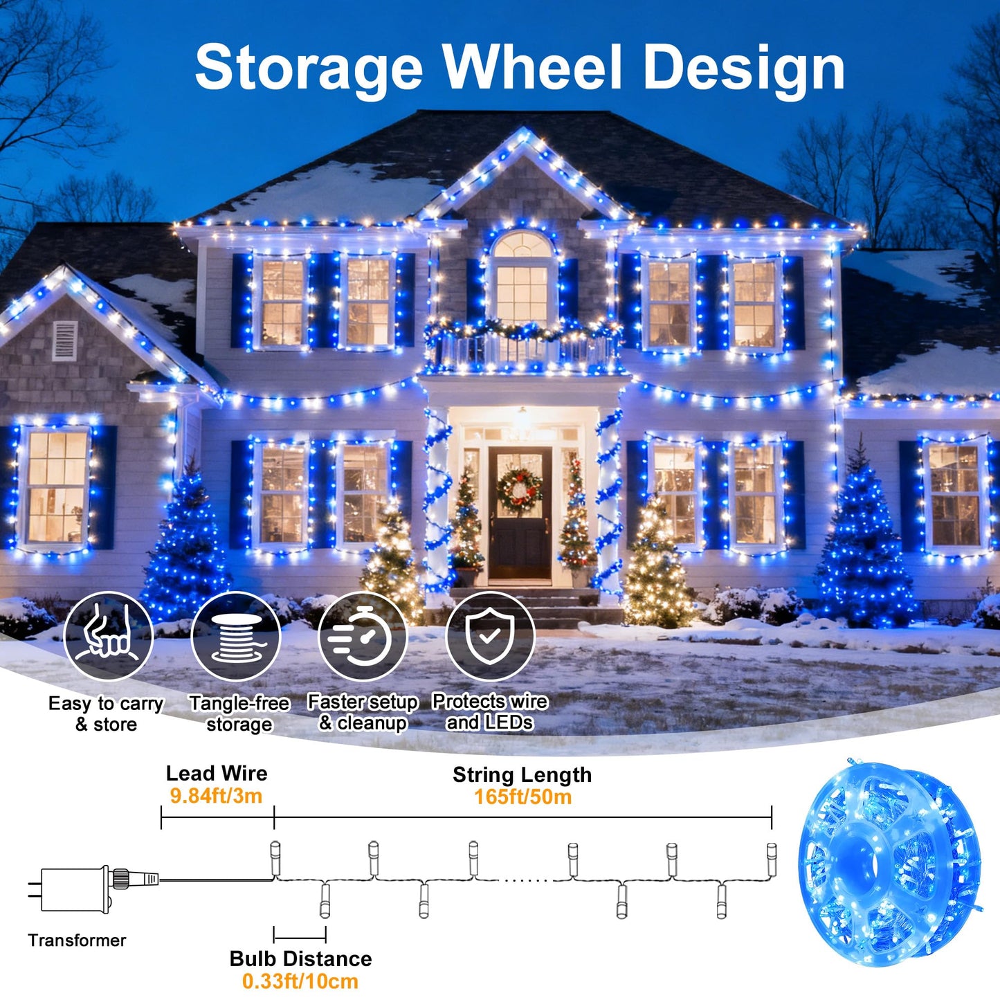 MYGOTO Led String Lights 500LED 165 ft Indoor/Outdoor Fairy String Lights 30V 8 Modes Christmas Lights for Home, Christmas Tree, Wedding Party
