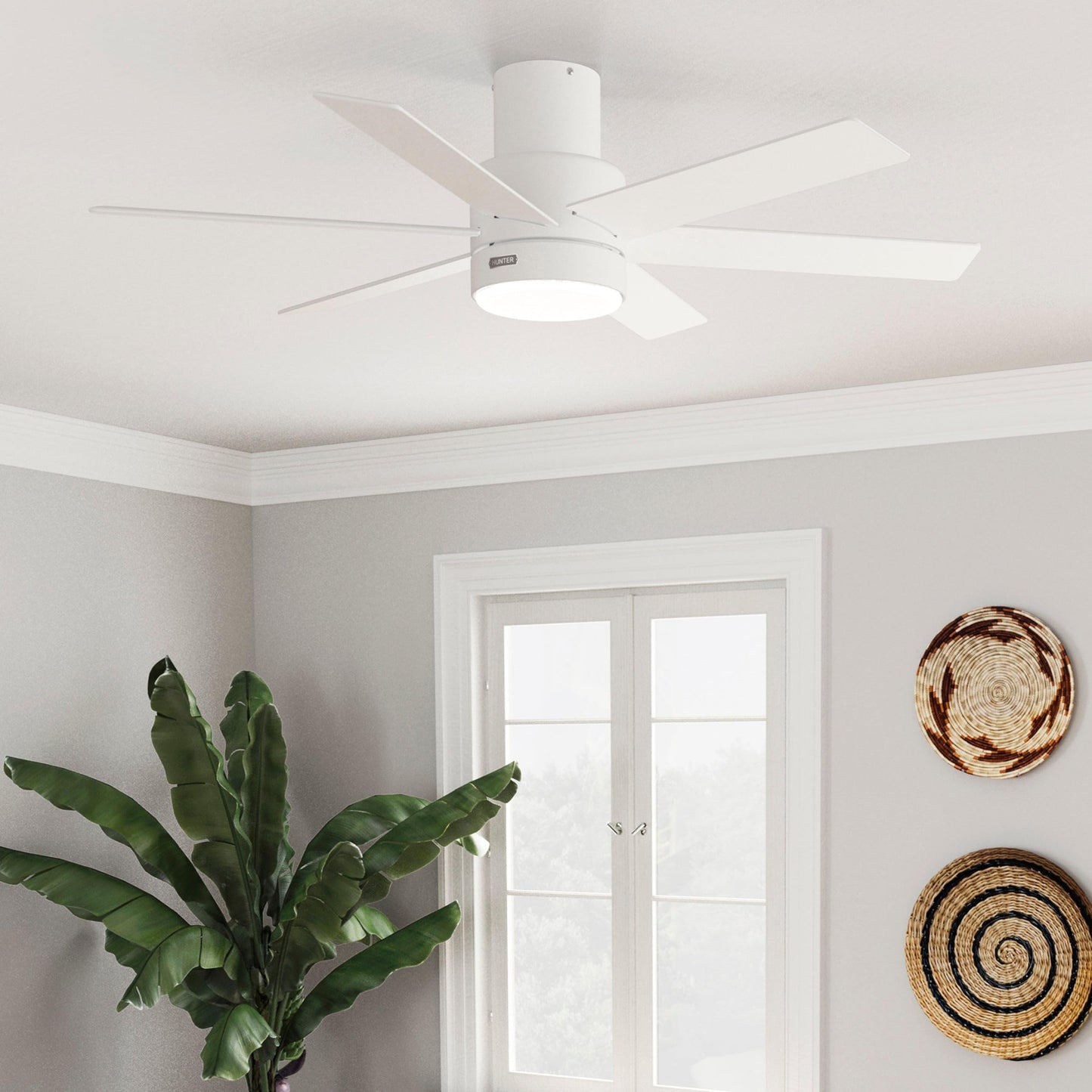 Hunter Fan 52 Inch Matte White Indoor Ceiling fan with LED Light and Remote Control for Bedroom, Living Room, Office, Basement, Kitchen, Dining Room