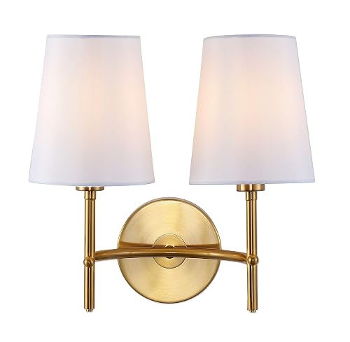 SAFAVIEH SCN4033B Barrett Brass Gold 2-Light Wall (LED Bulbs Included) Sconce, White