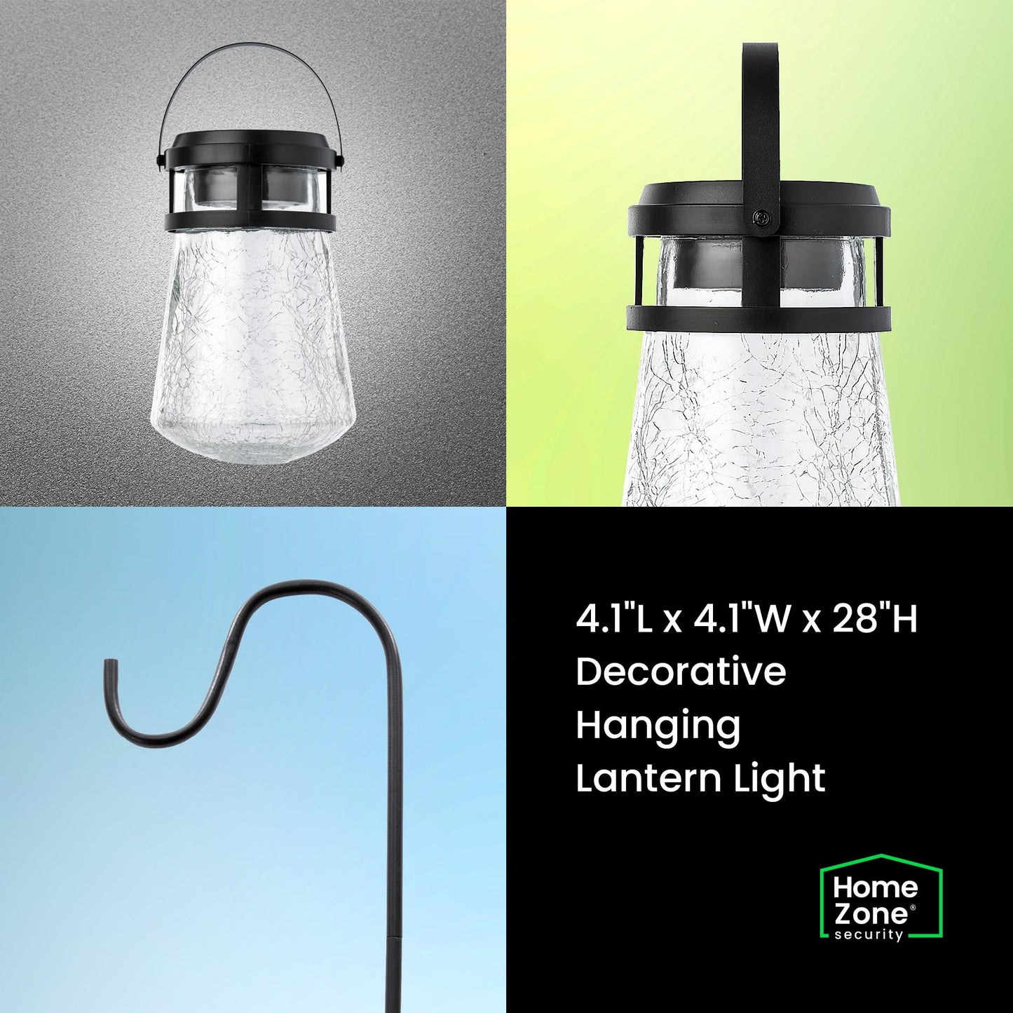Home Zone Security 2 Packs Solar Crackle Glass Solar Lanterns Light Hanging Outdoor Waterproof 10 Lumens 3000K Decorative Large Crackle Glass Garden