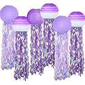 6 Packs Jellyfish Paper Lanterns Hanging Mermaid Wishes Lantern Gradient Purple Lavender Purple Ocean Theme Party Supplies Great for Kids Birthday