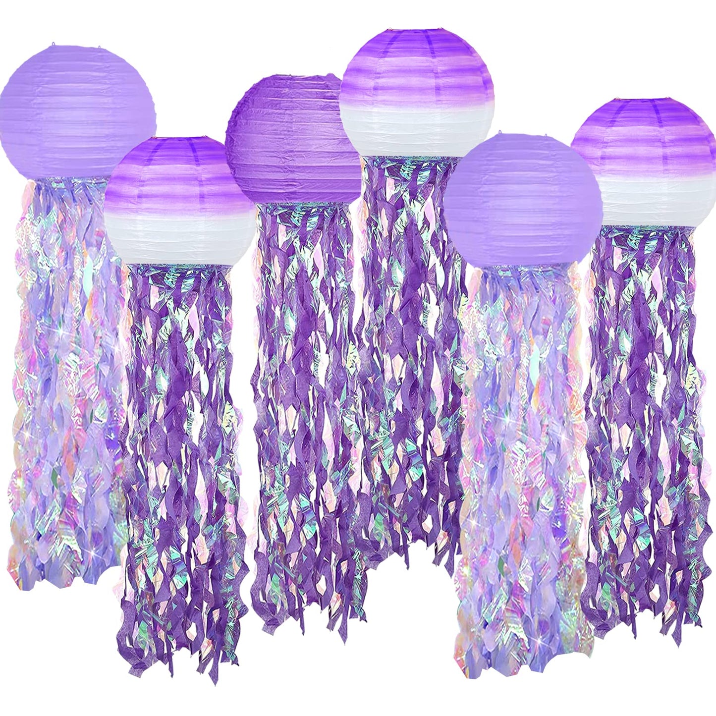 6 Packs Jellyfish Paper Lanterns Hanging Mermaid Wishes Lantern Gradient Purple Lavender Purple Ocean Theme Party Supplies Great for Kids Birthday