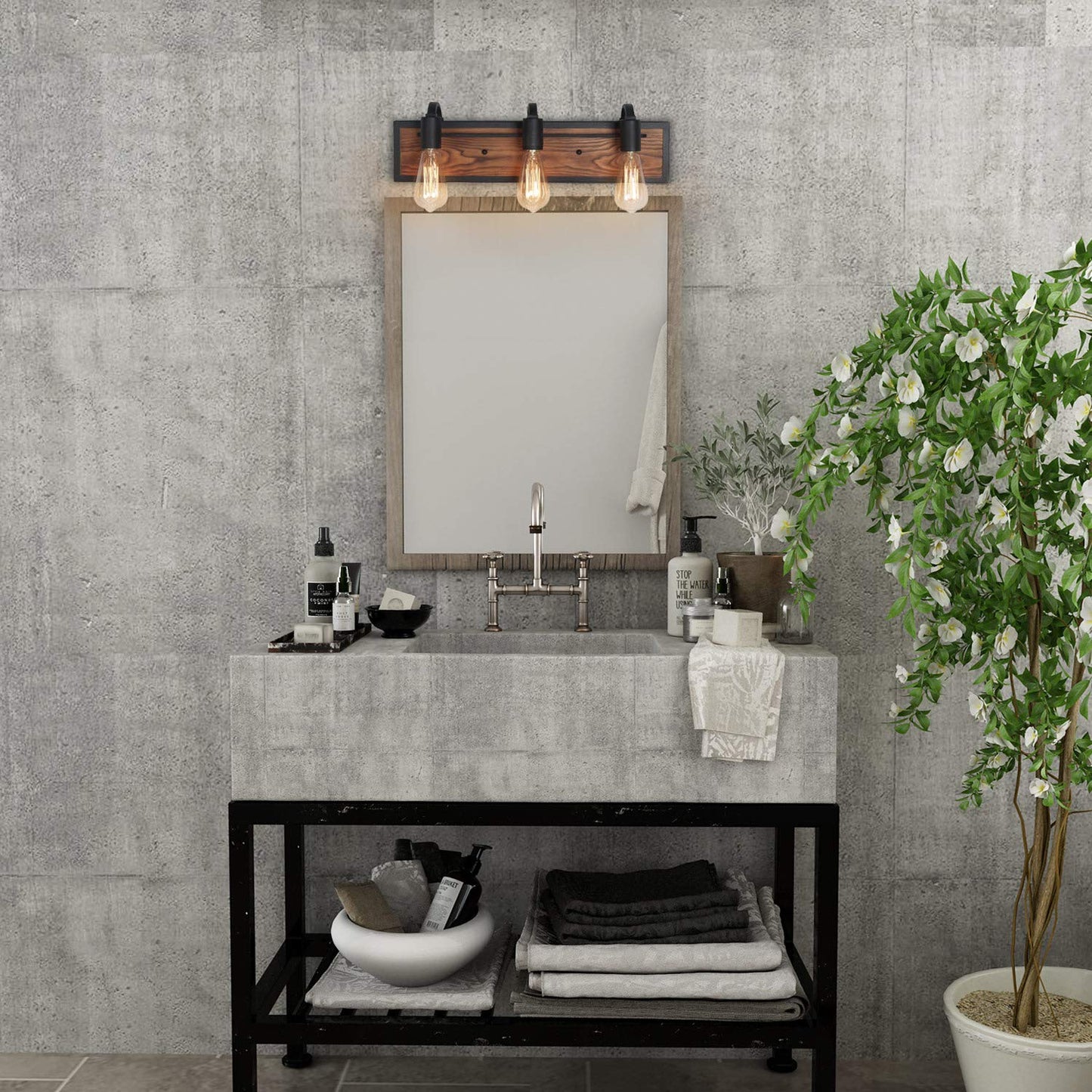 LNC A03440 Bathroom Lighting Fixtures Over Mirror Wooden Farmhouse Vanity Sconce Rustic Wall Lamp