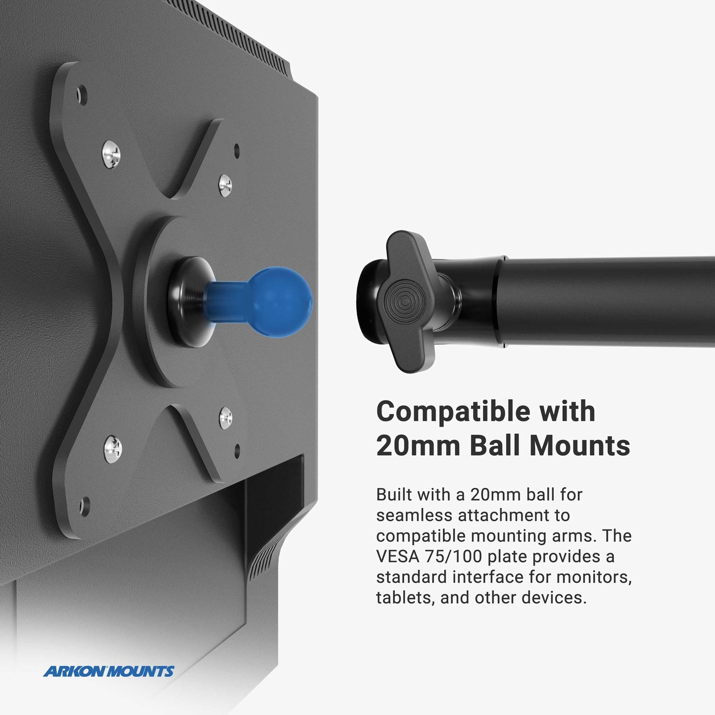 ARKON Mounts VESA-Compatible Car Seat Rail Mount & 22" Adjustable Arm | Designed for VESA 75/100 Compatible Devices | Strong Multi-Angle Arm |
