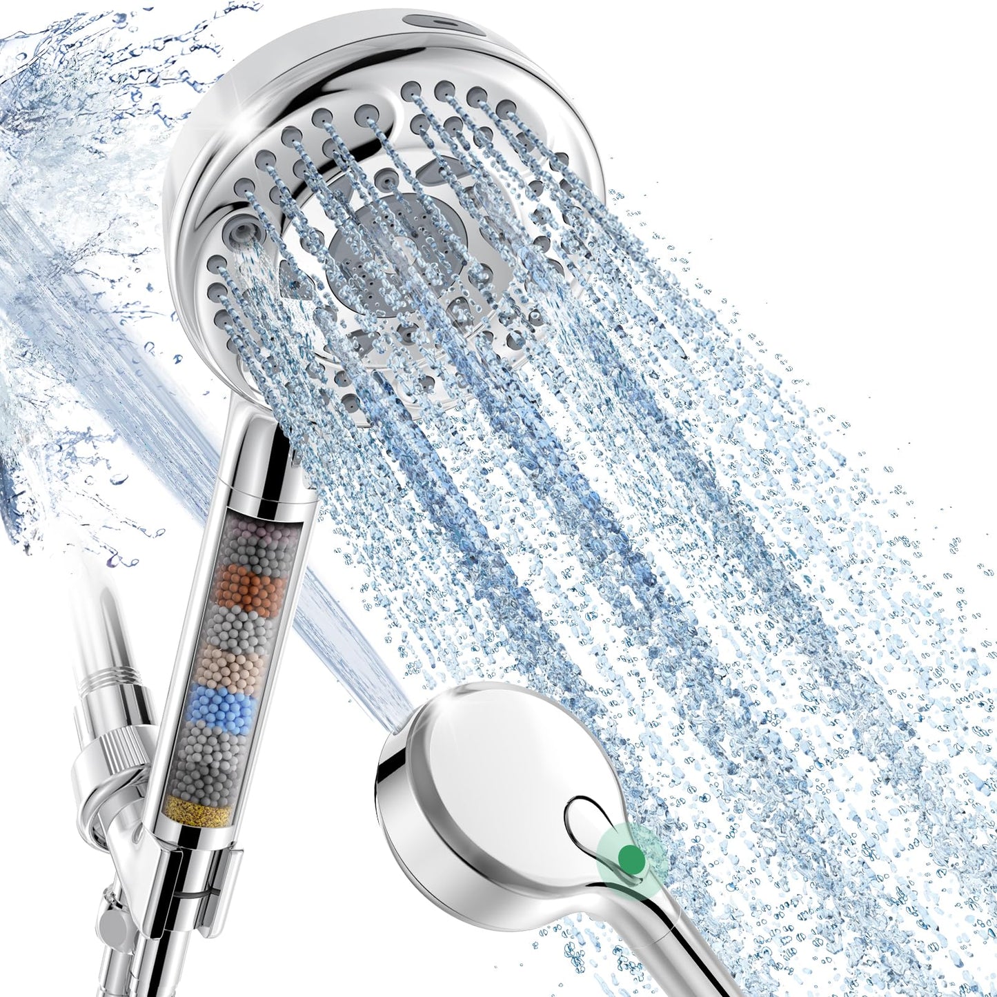SunCleanse Filtered Shower Head – 9-Spray Handheld Detachable Head for Hard Water, Filters Chlorine, Improves Skin & Hair – Chrome