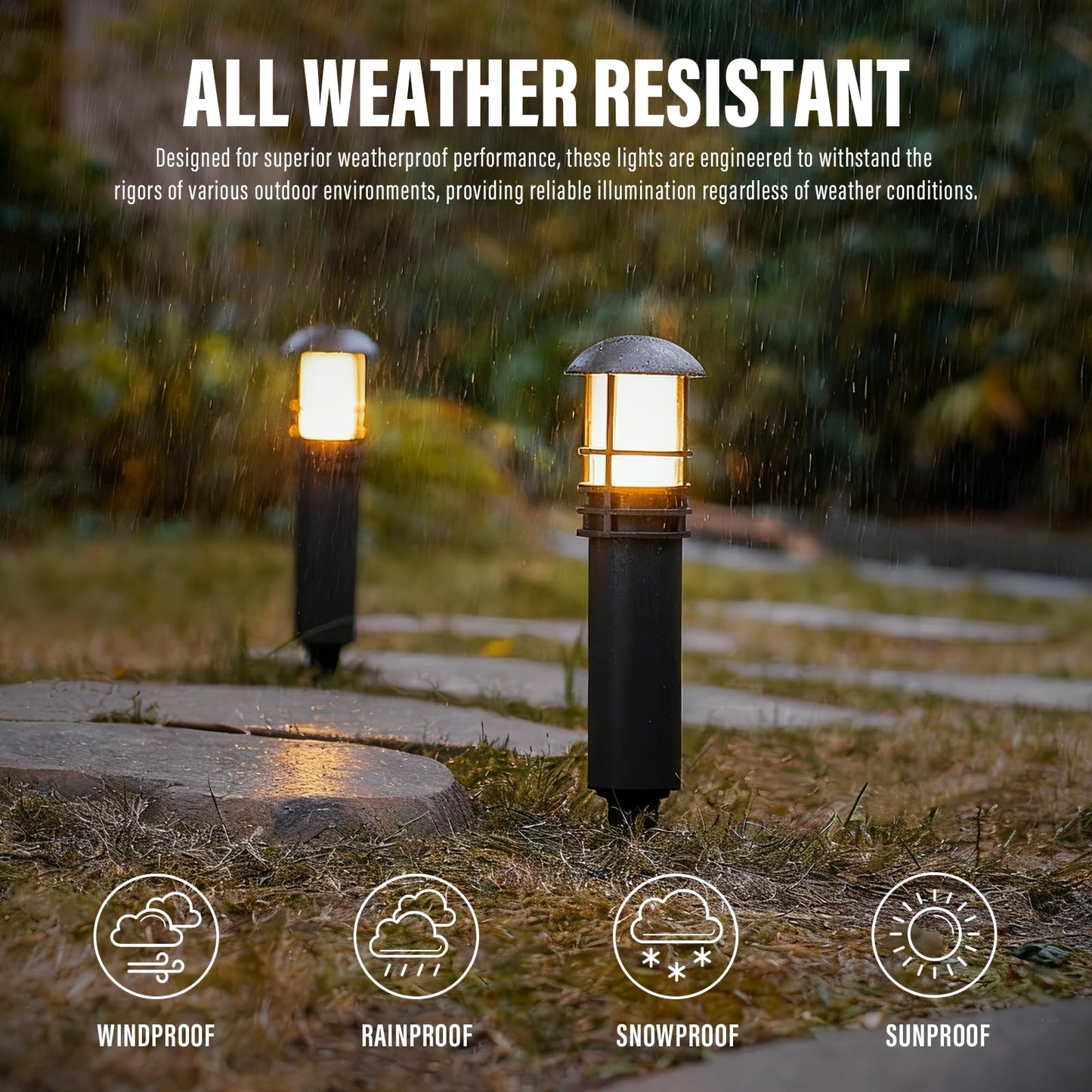 VENUS MANUFACTURING Low Voltage Bollard Lights 4PK Kits, 3W LED Outdoor Landscape Lighting 120Lumen Pathway Light 3000K Warm White Wired Walkway