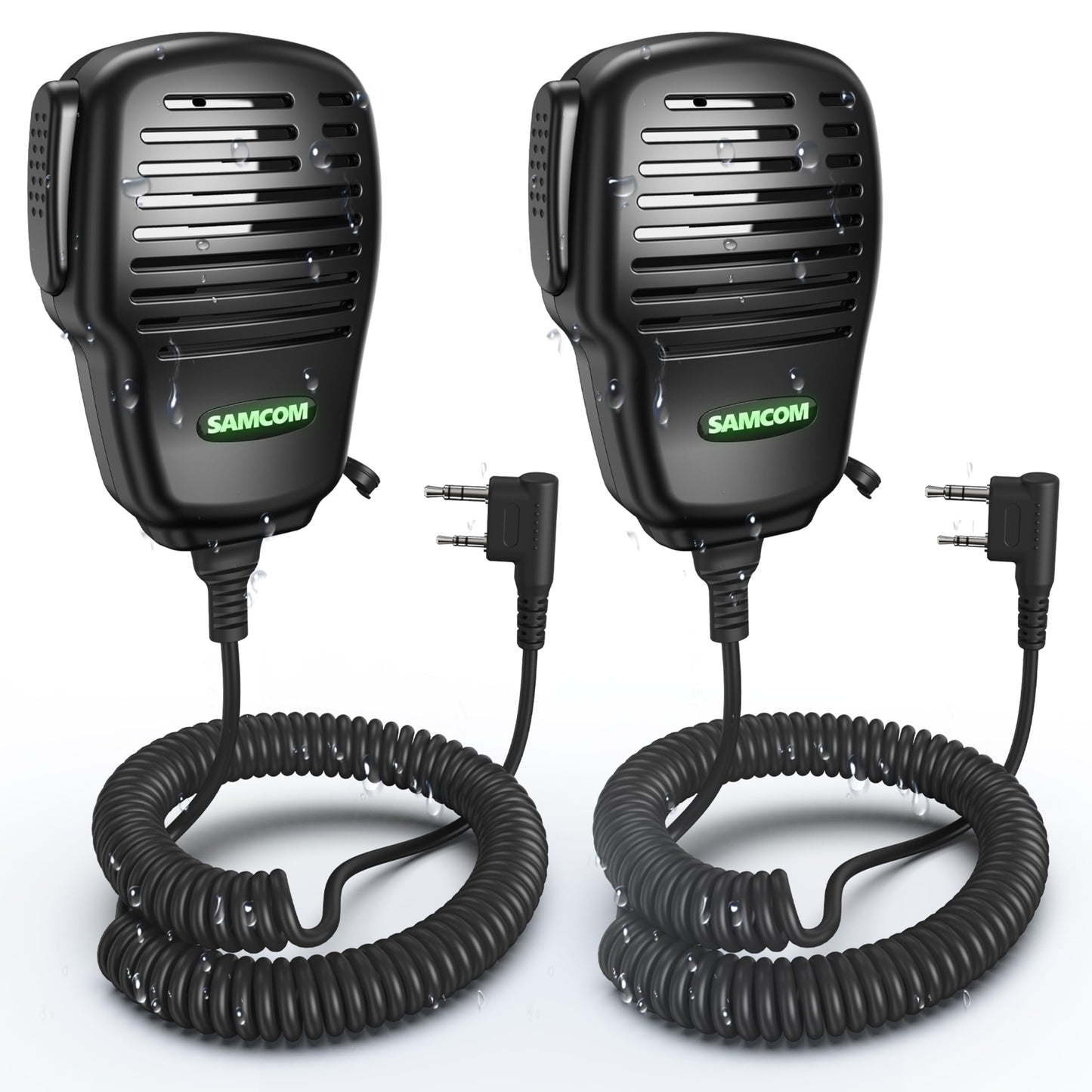 SAMCOM Walkie Talkie Speaker Mic IP67 Waterproof 2 Pin Shoulder Hand Mic Handheld with 360° Rotating Clip 3.5mm Audio Earphone Jack for Security Hotel