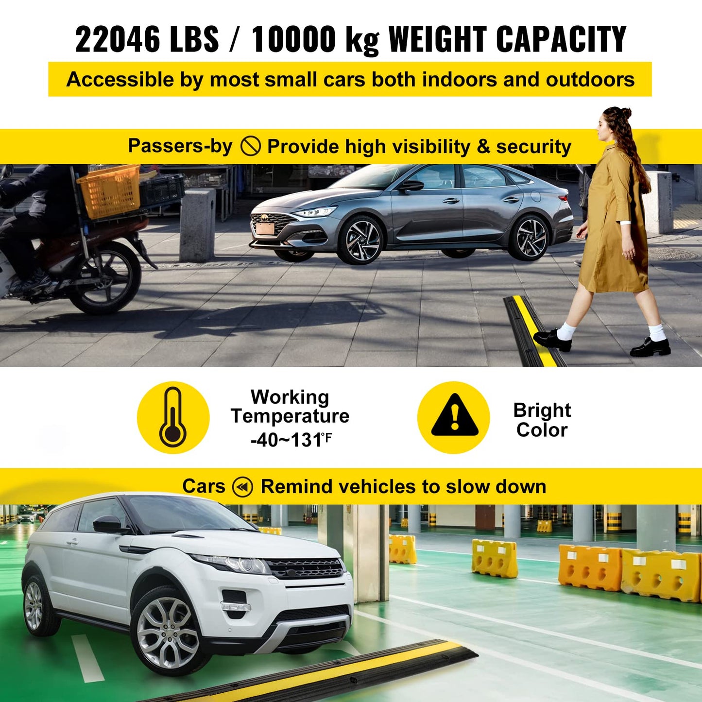 Happybuy 4 Pack of 1-Channel Rubber Cable Protector Ramps Heavy Duty 18000Lbs Load Capacity Cable Wire Cord Cover Ramp Speed Bump Driveway Hose Cable