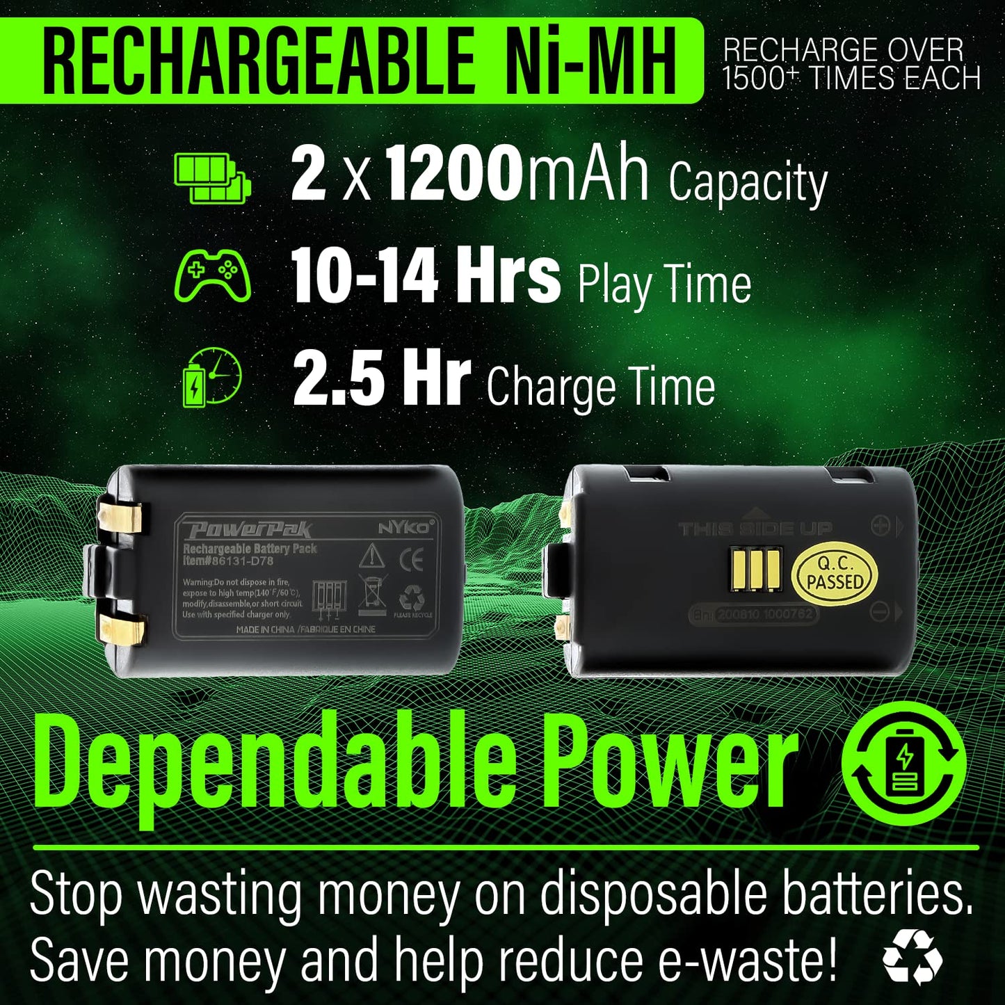 Nyko Xbox One Power Kit Plus - Rechargeable Battery Kit with 2 Batteries, Micro-USB Charge Cable - Not Compatible with Xbox S/X - Not Compatible