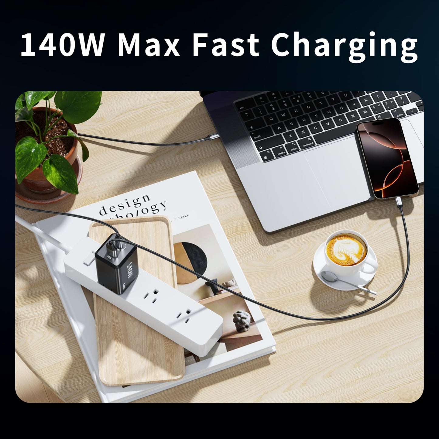 2 Pack 200W USB C Charger Block 3 Port 140W Compact Charging Station