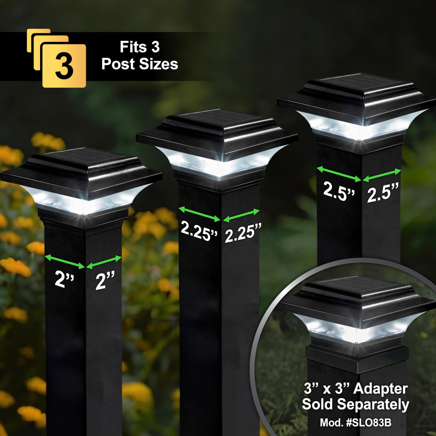 Classy Caps 2x2 Imperial Solar Post Cap - Fits 2"x2", 2.25"x2.25", and 2.5"x2.5" Deck & Fence Posts - Warm & Cool Light Modes - Black Cast Aluminum
