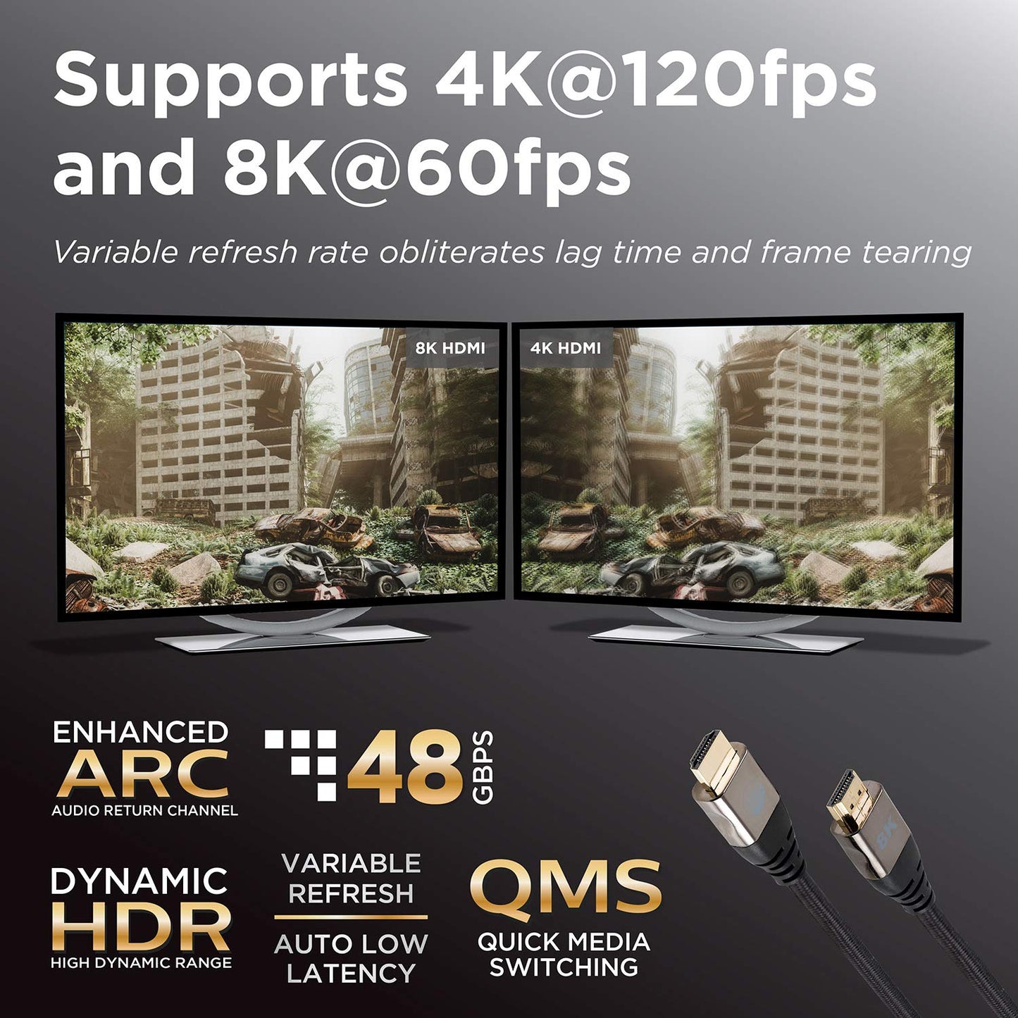UltraPro 8K HDMI 2.1 Cable, 6ft. High Speed 48Gbps, 8K @ 60Hz, 4K 1440p 1080p @ 120Hz, HDR VRR eARC QMS, Compatible with PS5 Xbox Series X Roku TV