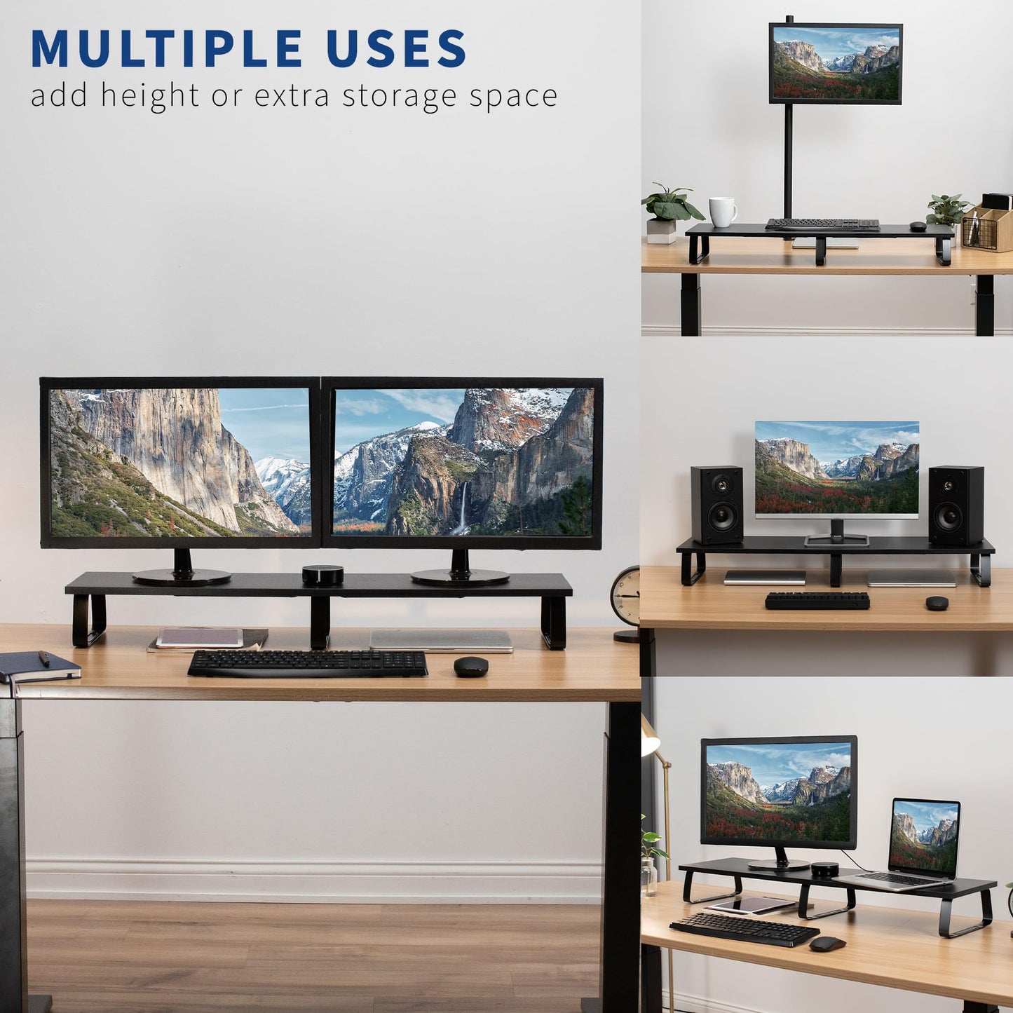 VIVO 39 inch Extra Long Monitor Stand, Wood & Steel Desktop Riser, Dual Screen, TV, Keyboard, Laptop, Ergonomic Desk and Tabletop Organizer, Black