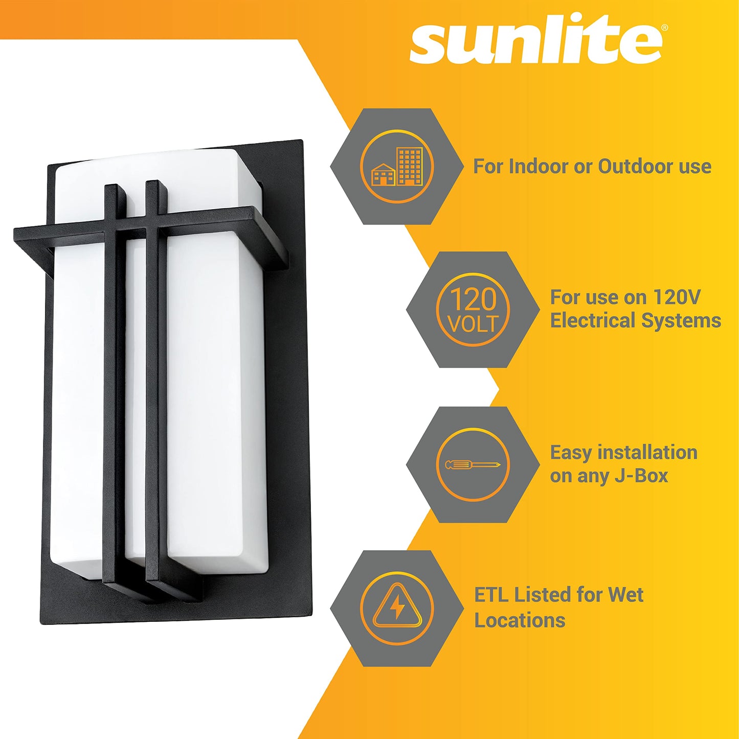 Sunlite 46092 Decorative Square Wall Sconce Light Fixture, A19 Bulb, E26 Socket, 60 Watts Max (Bulb not Included), Indoor, Opal Shade, Matte Black