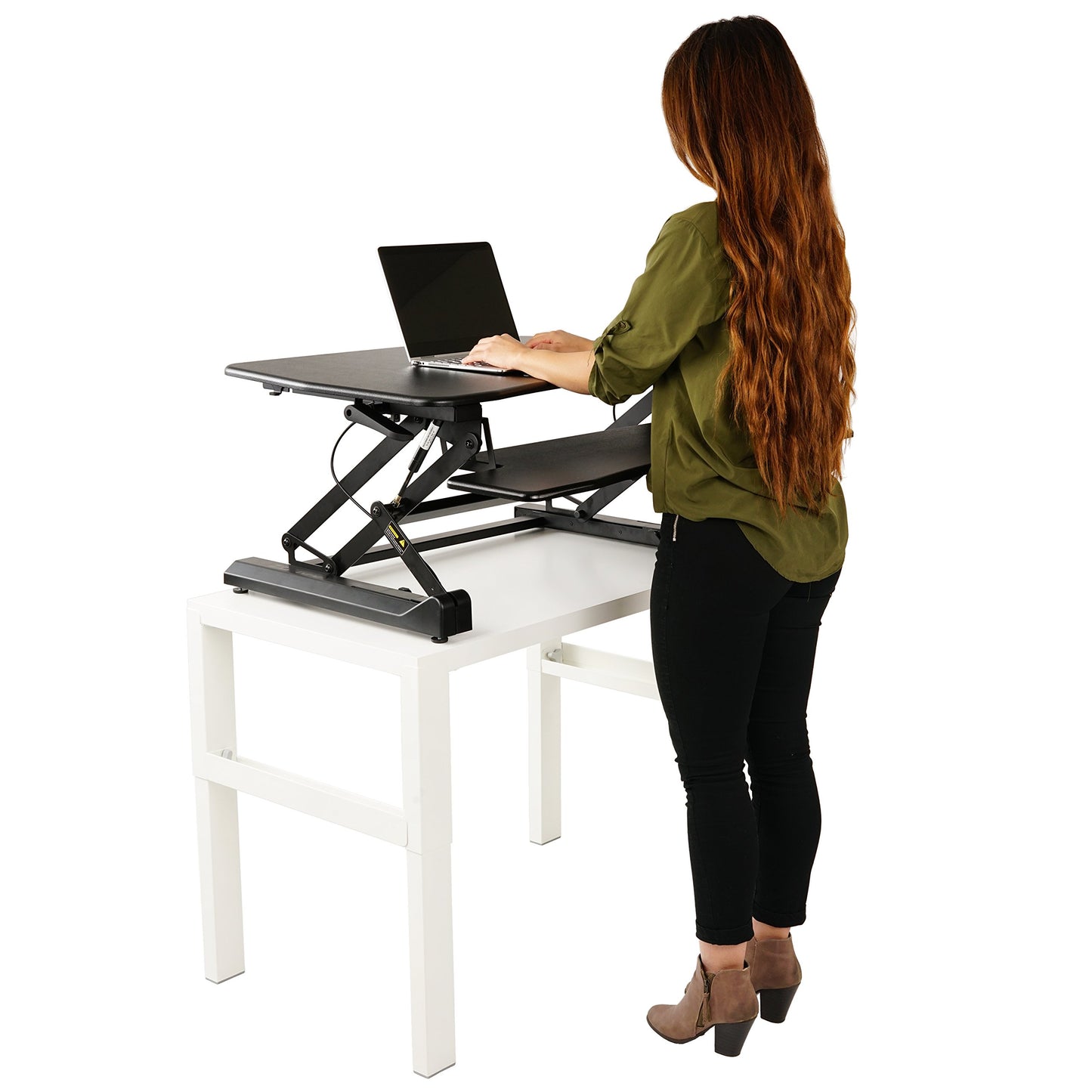 ZooVaa Standing Desk Converter 35 Inches - Height Adjustable Sit Stand Up Desk Riser fits Dual Monitors, Laptop Stand, Desktop Computer Station