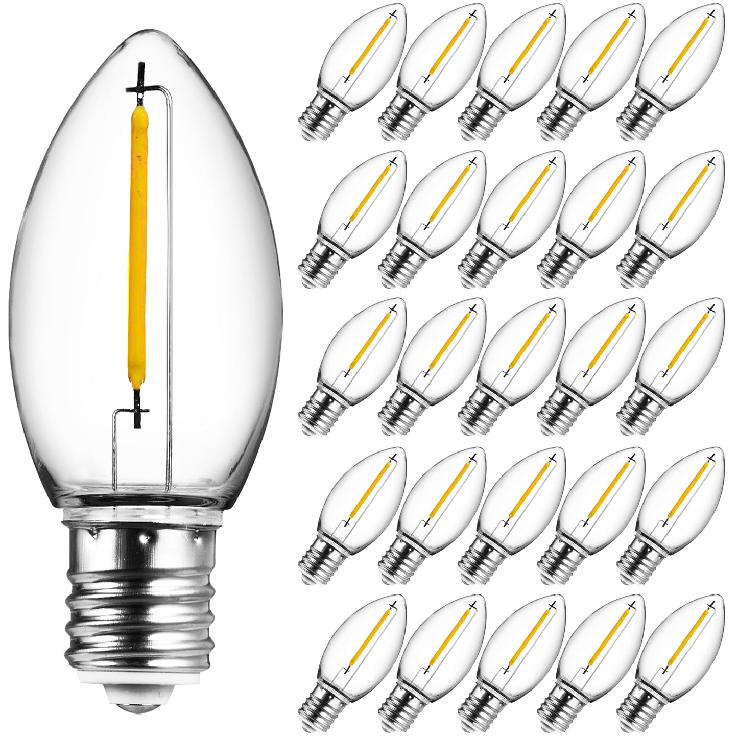 JOYIN C9 LED Light Bulbs - Replacement E17 Base Bulbs for Window Candles & Chandeliers (Warm White, 25 Pack)