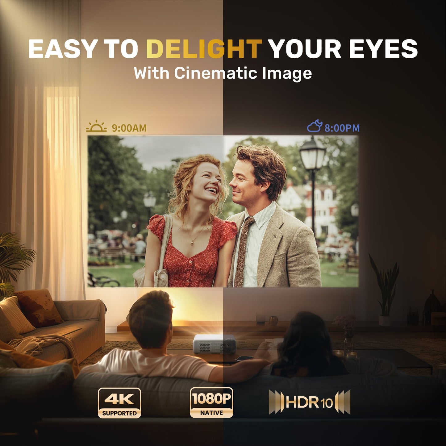 Aurzen EAZZE D1 Smart Projector with WiFi and Bluetooth, Officially-Licensed APP, Auto Focus/Keystone, DoIby Audio 16W Speakers, Native 1080P, HDR10