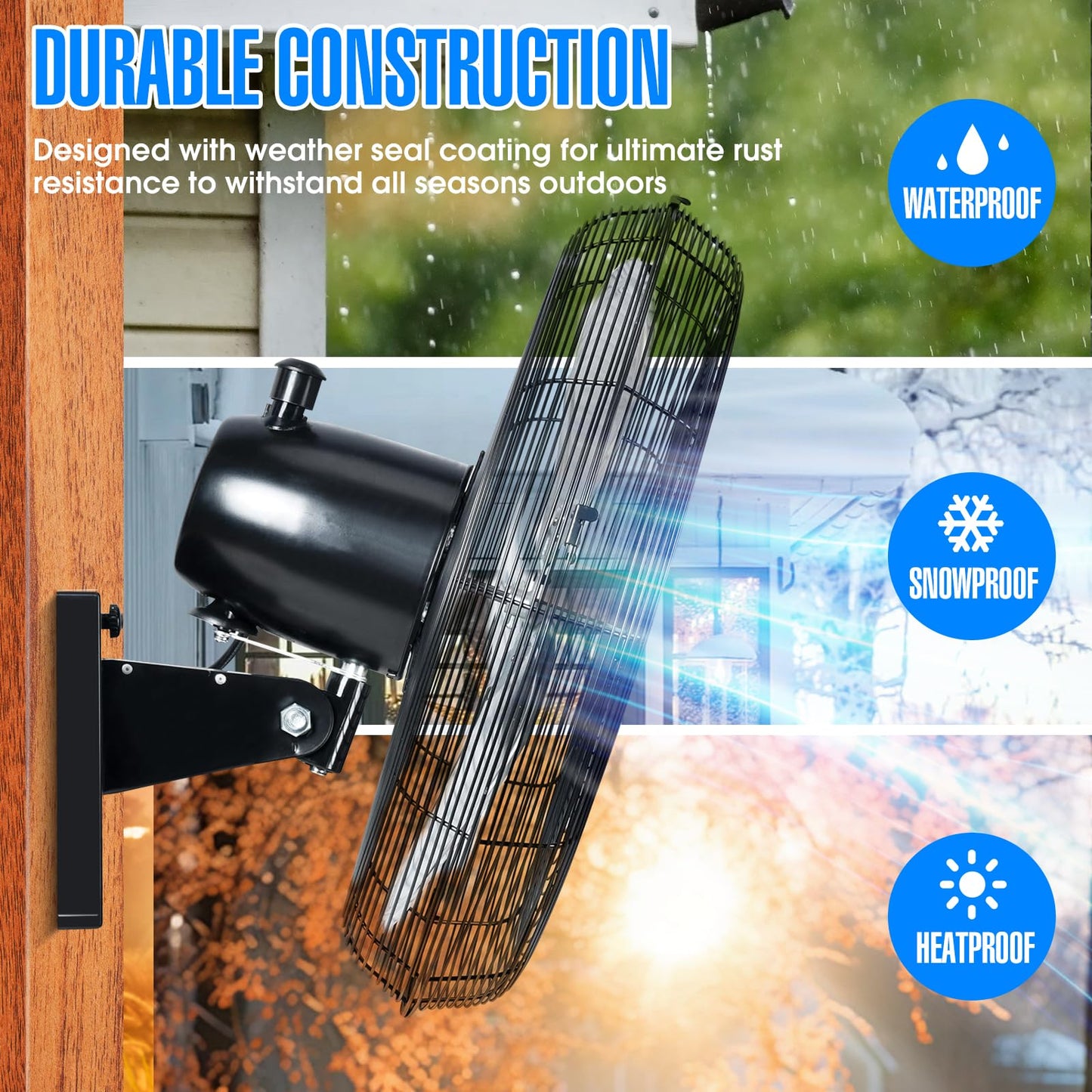 iLiving 20" Outdoor Oscillating High Velocity Wall Fan with 4750 CFM Heavy Duty Weatherproof Motor, Variable Speed Adjustment for Workshop, Garage
