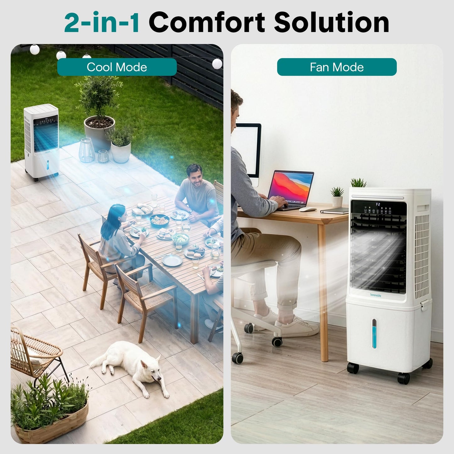 SereneLife Tower Fan, Smart Stand Up Bladeless Tower Fan with WiFi and Remote Control, 1700 CFM High Velocity Output, 25 Liter Detachable Water Tank