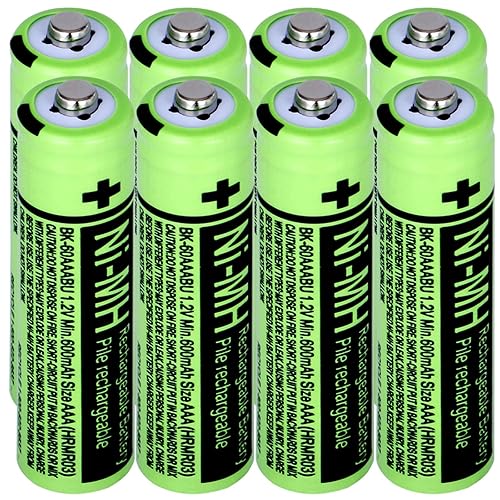8 Packs BK-60AAABU 1.2V 600mAh Replacement Batteries,AAA Ni-MH Rechargeable Batteries 1.2V for Panasonic Cordless Phones, Phone Handset BK60AAABU