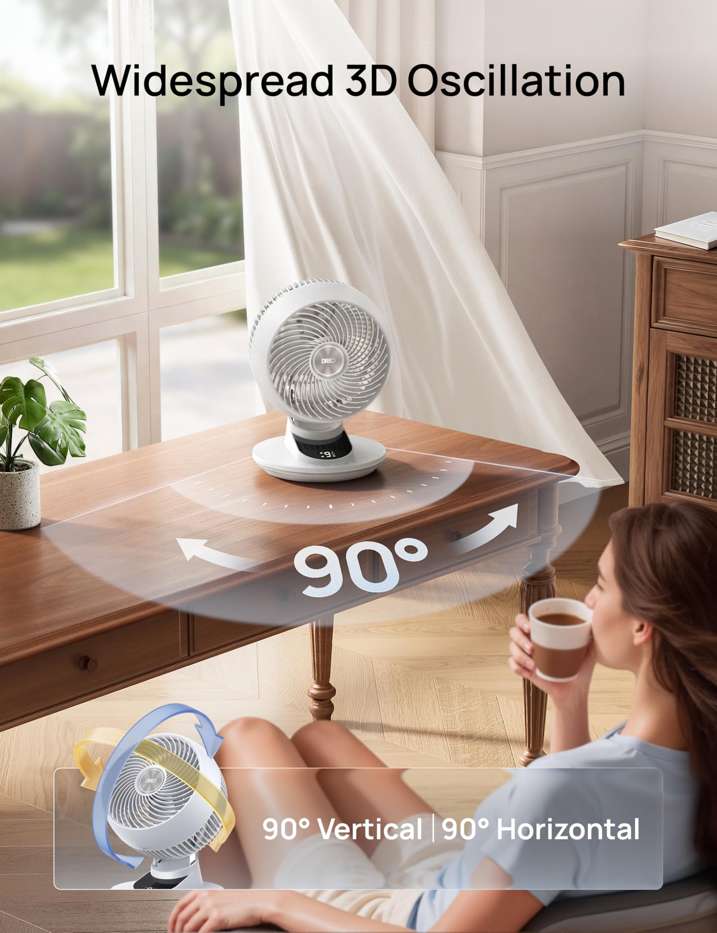 DREO Smart Fan for Bedroom, Powerful 85 ft Airflow, 12 Inches, Desk Fans in 20dB Quiet, 90°+90° oscillating fans, App/Voice Control, 9 Speeds & 8/12H