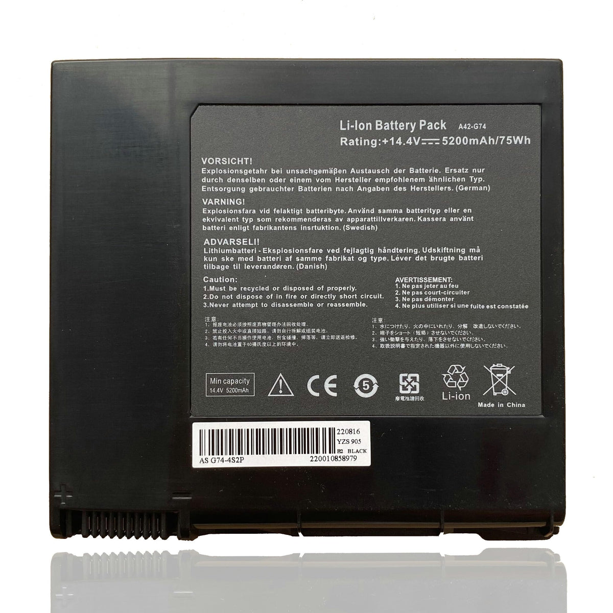 CQCQ A42-G74 G74 G74-4S2P Compatible Battery Replacement for Asus G74 G74JH G74S G74SW G74SX G74J ICR18650-26F 8Cell Laptop (14.4V 75Wh/5200mAh)