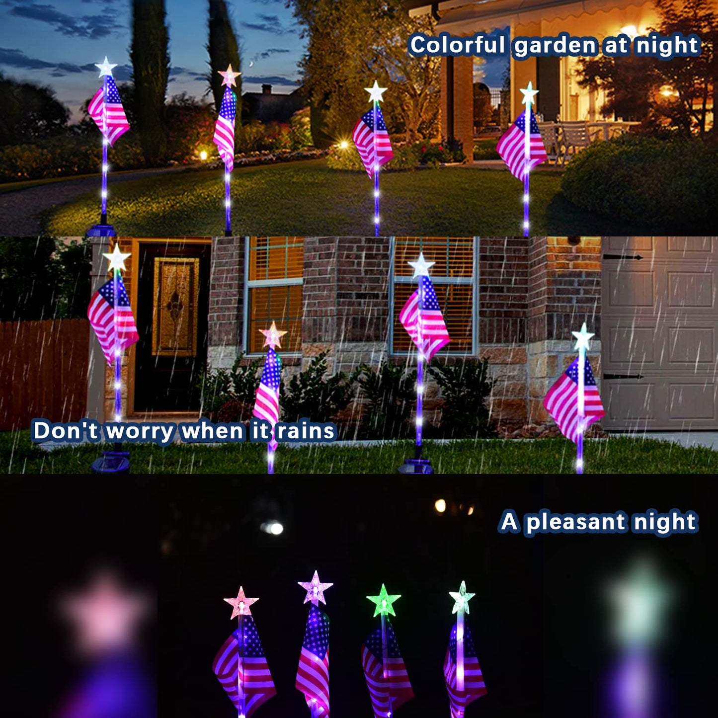 Kaitesla 4PCS Christmas American Flag Solar Patriotic Lawn Lights, Garden Stake LED Landscape Pathway Lights for Independence Day Memorial Day