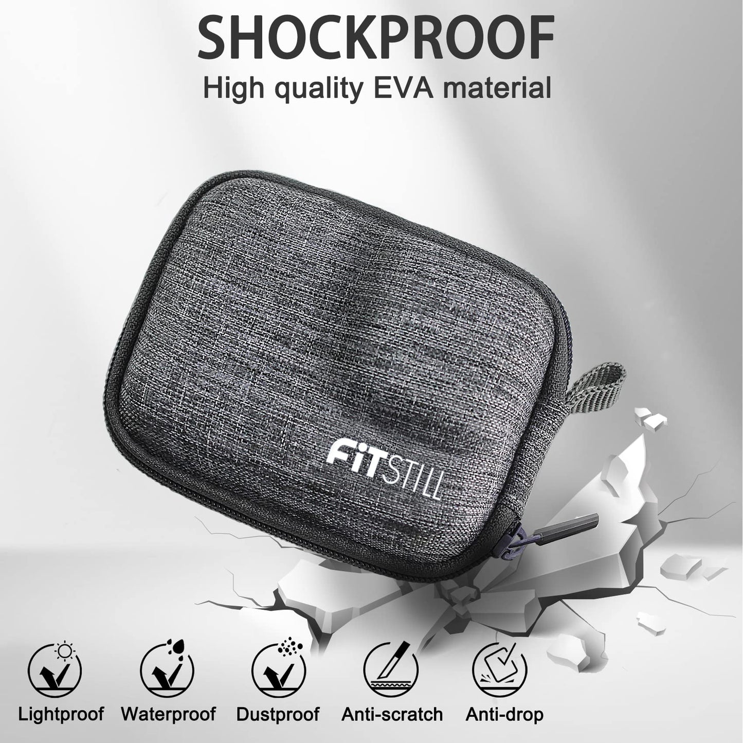 FiTSTILL Grey Weaving Mini Carrying Case for Go Pro Hero 13/12/11/10/9/8/7/(2018)/6/5/4/3+/3 Black,Hard Shell Travel Storage Case for AKASO,Campark,YI