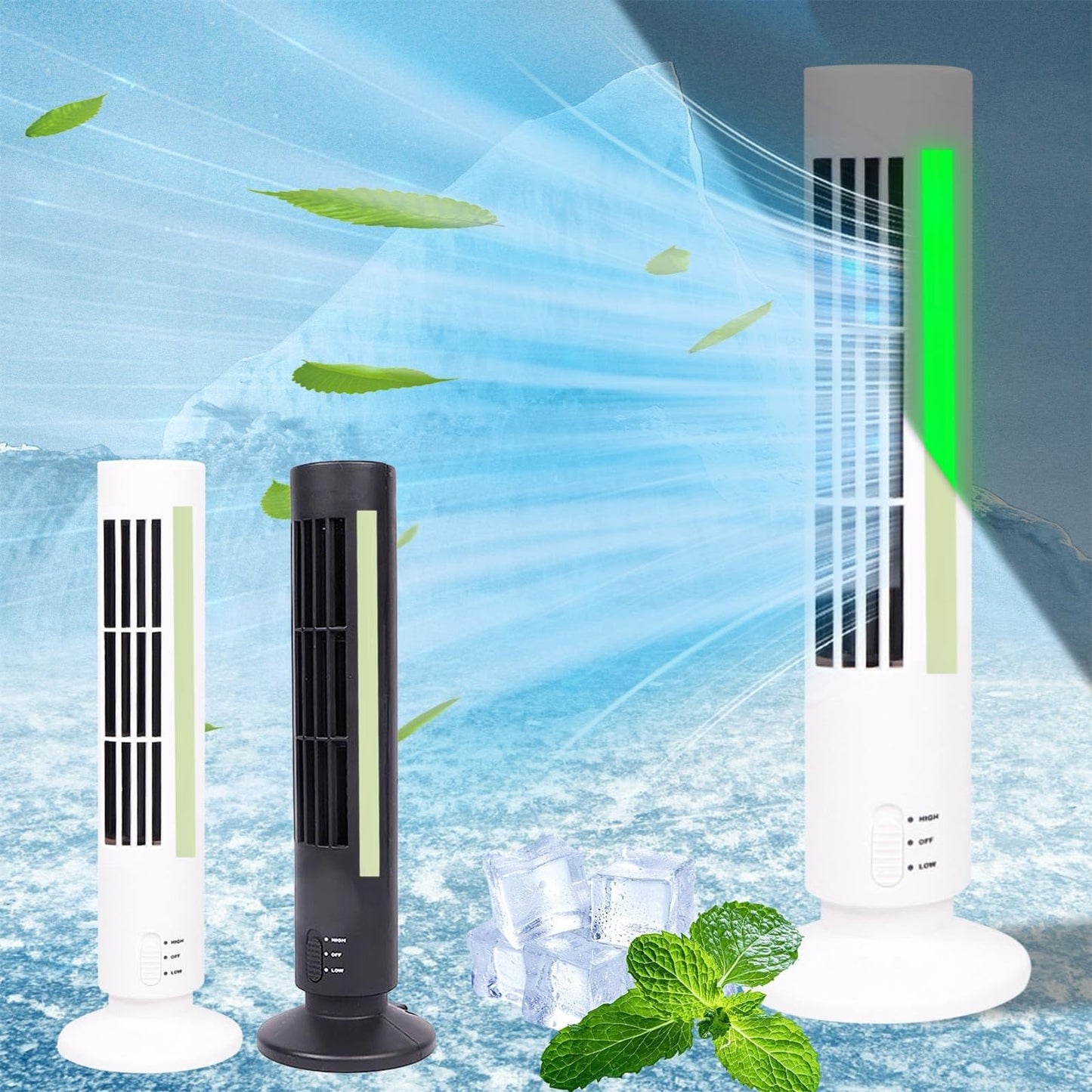 KIEUIENK Tower Fan, Portable Fans That Blow Cold Air, USB Bladeless Vertical Electric Air Conditioning Fan, Cooling Fan for Work Area, Dormitory