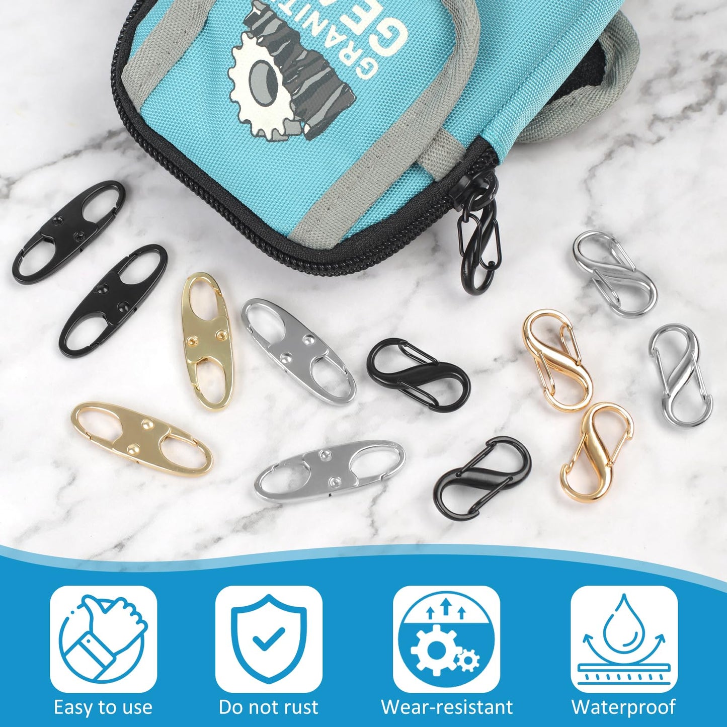 Phinus Lock Combo 21PCS Anti-Theft Clips for Luggage, Clothing, Backpacks, Boots, Purses & Travel Sports – Black/Silver/Gold