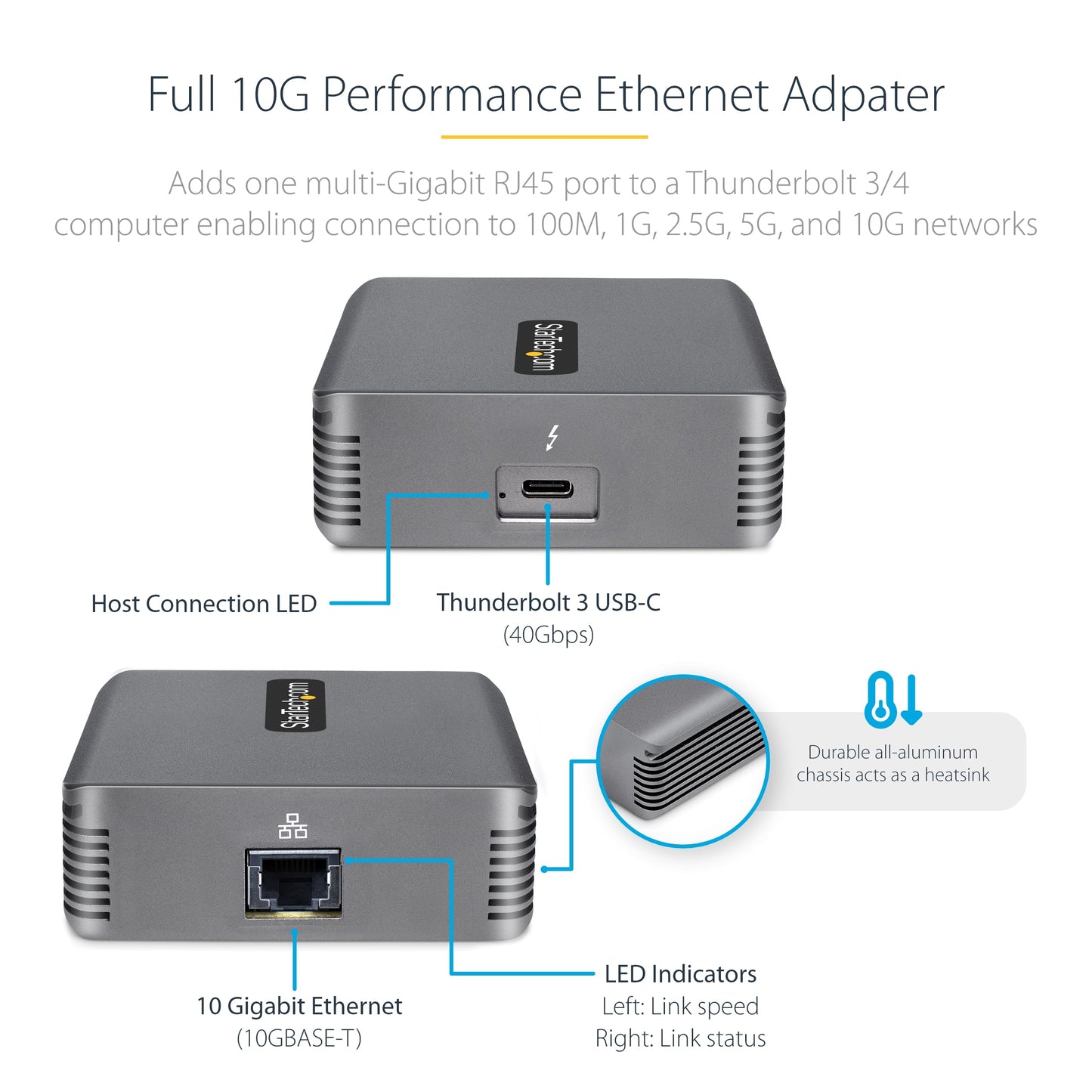 StarTech Thunderbolt 3 to Ethernet Adapter, 10GbE, Win/Mac, TAA (TB310G2)