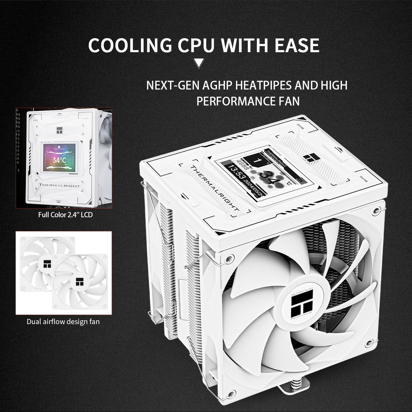Thermalright Burst Assassin 120 Vision White CPU Cooler with 2.4-Inch 320x240 Resolution IPS Display LCD Screen, Double CPU Fans, 6 Heat Pipes