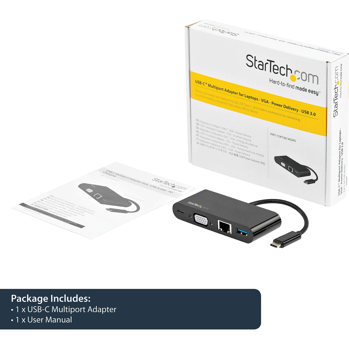 StarTech.com USB C Multiport Adapter - Mini USB-C Dock w/ Single Monitor VGA 1080p Video - 60W Power Delivery Passthrough - USB 3.1 Gen 1