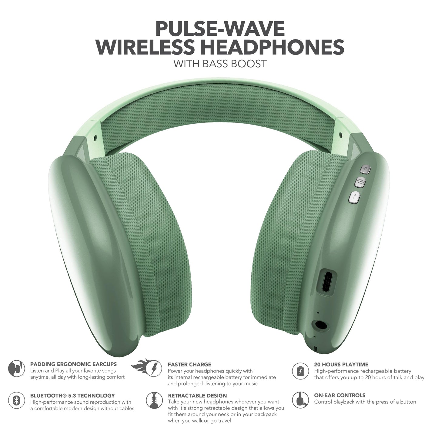 RCA Wave-56 Wireless Headphones, 40H Battery, Hi-Res Audio, Enhanced Bass, Noise Cancelling, Transparency Mode, Lightweight Over-Ear Bluetooth…
