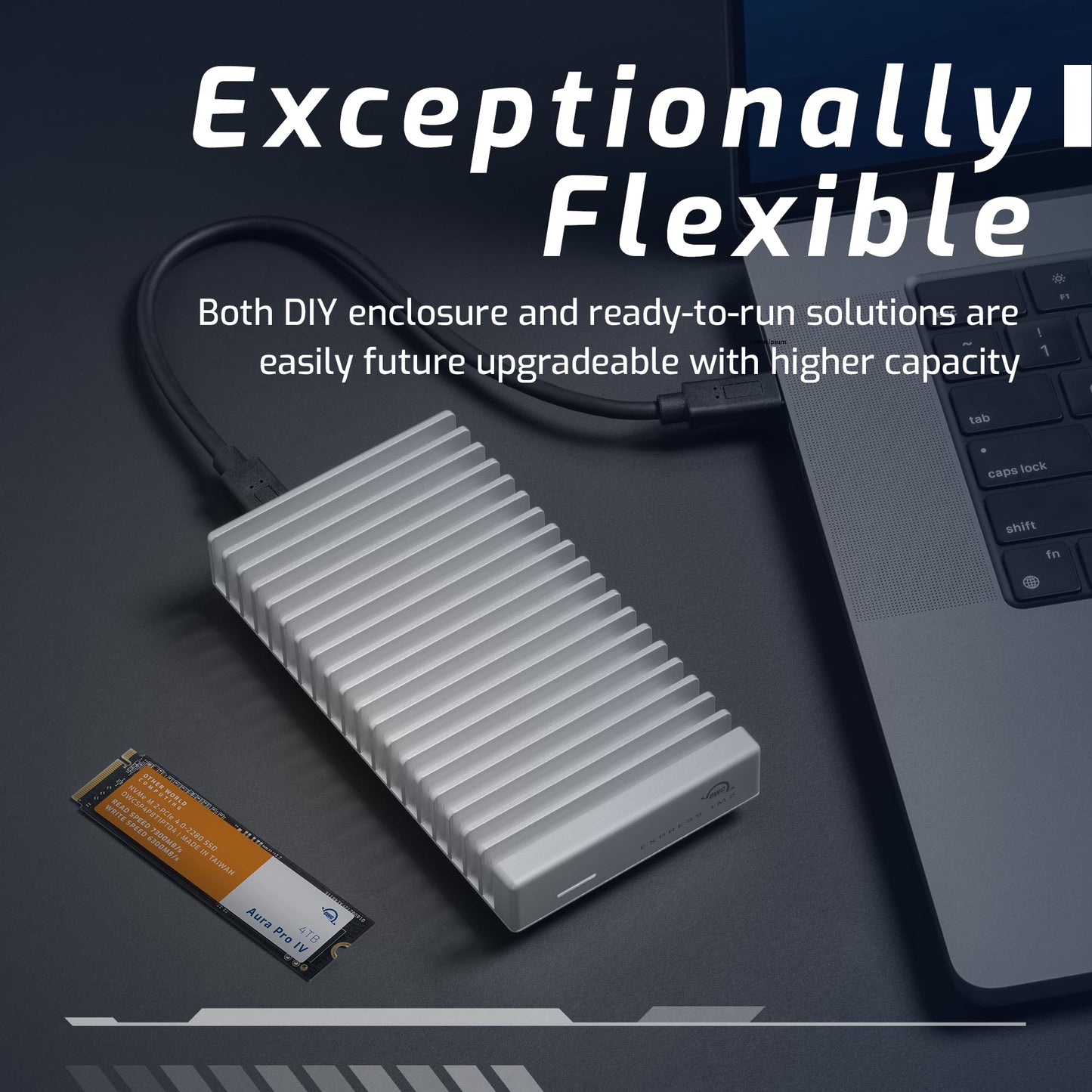OWC Express 1M2 80Gb/s Portable NVMe SSD USB4 (Thunderbolt Compatible/USB-C) Ultra Fast External SSD Drive with Aluminum Heat Sink Enclosure
