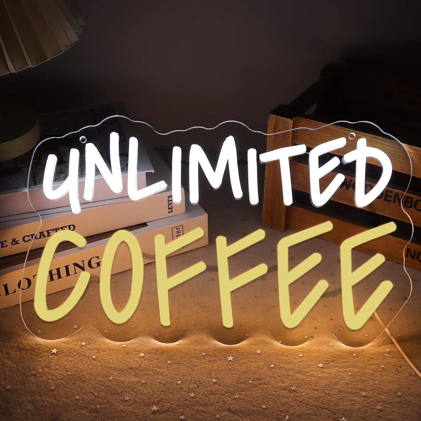 HKONHGUK Unlimited Coffee Neon Sign Cool White and Warm White LED Light Dimmable USB Powered Wall Decor for Coffee Bar Kitchen Office Funny Coffee