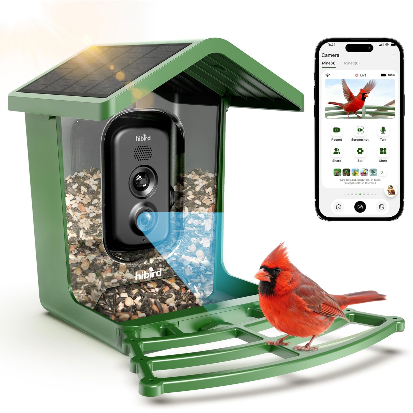 Hibird 4K HD Smart Bird Feeder with Camera Solar Powered, 2.4GHz/5GHz Dual WiFi Auto Capture Bird Video, Real-time Notifications & Live Streaming, AI