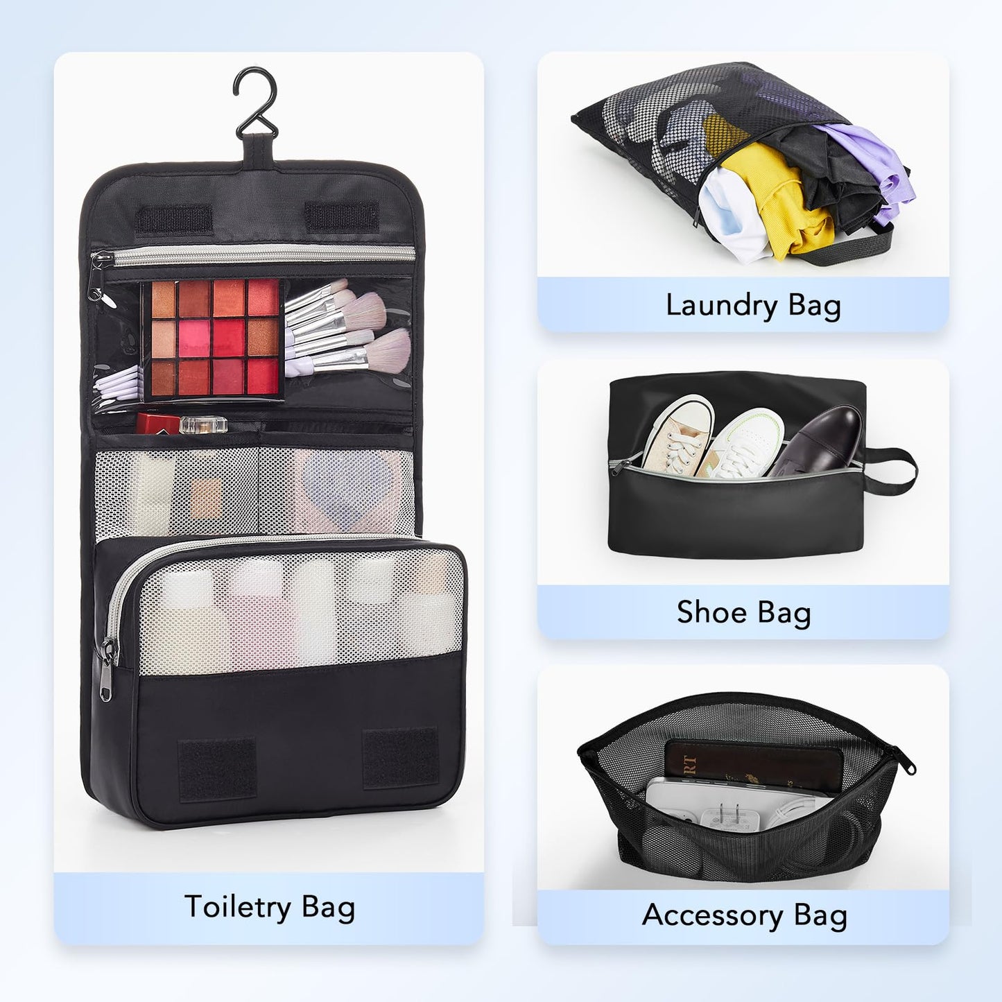 OlarHike 10-Set Compression Packing Cubes – Expandable Travel Luggage Organizers for Suitcase & Clothes – Black