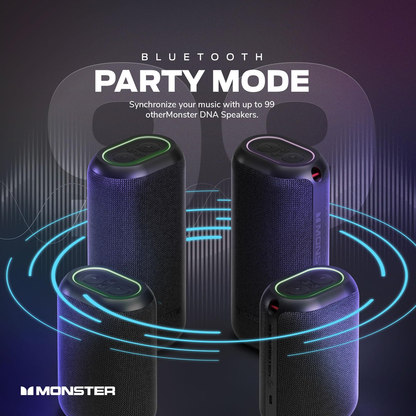 Monster DNA Max Portable Bluetooth Speaker, Loud Portable Speaker with 360 Bass Sound and 10W Qi Certified Wireless Charging Pad, IP67 Waterproof-