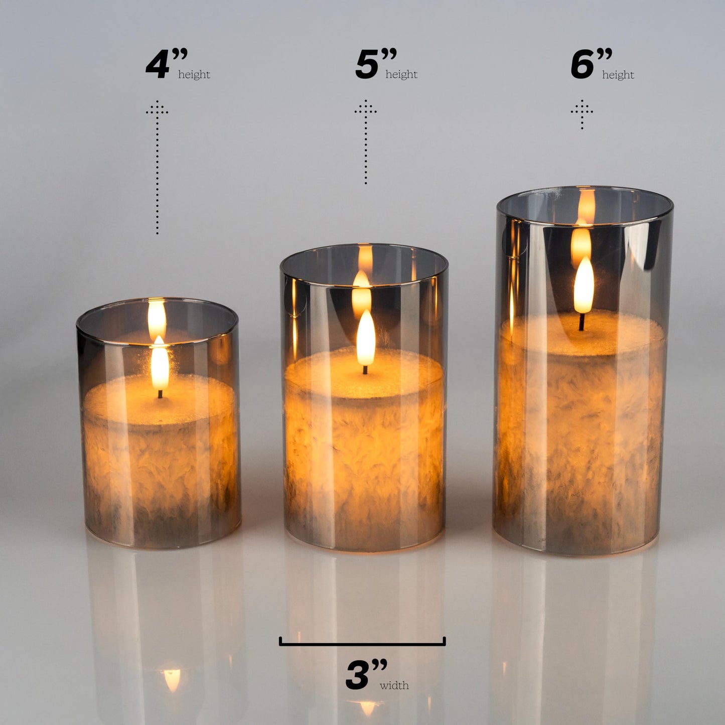WYZworks Dual LED Full Body Glow w/Metallic Mirrored Tinted Glass Mottled Crystallized Frosted Texture Pillar Candles, 3D Wick, Flicker Flame, Battery