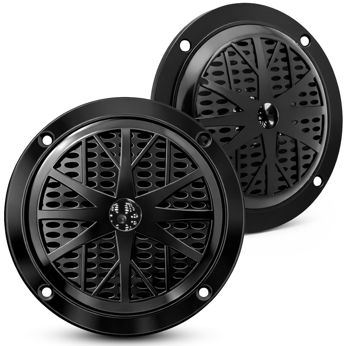 Pyle 4 Inch Dual Marine Speakers - Waterproof and Weather Resistant Outdoor Audio Stereo Sound System with Polypropylene Cone, Cloth Surround and Low Profile Design - 1 Pair - PLMR41B (Black)