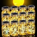 Cooo 12 Pack Gifts for Him Her Solar Lanterns Outdoor Waterproof Upgraded Crystal Glass Solar Mason Jar Lights 30 LED 215% Larger SolarPanel?Just a