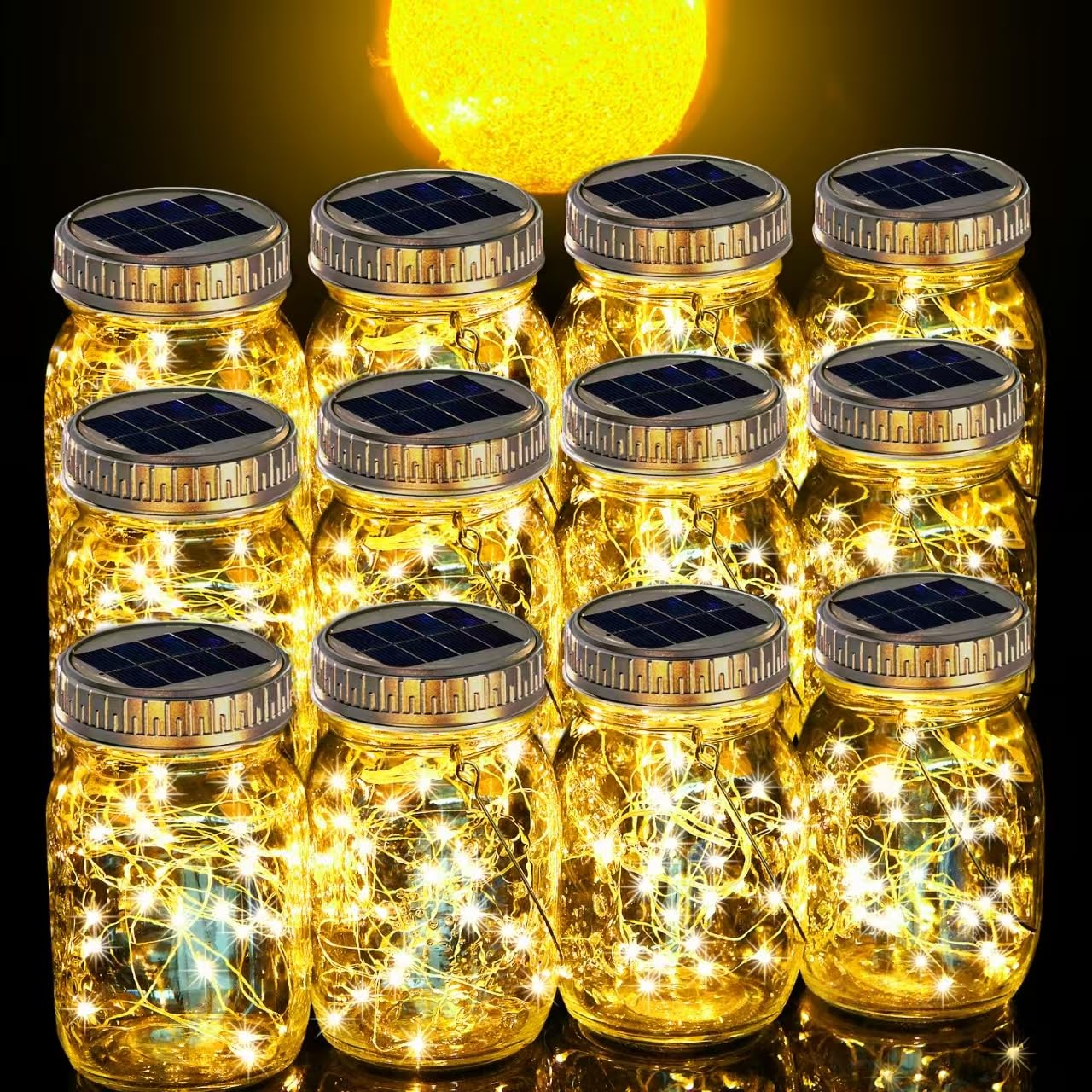 Cooo 12 Pack Gifts for Him Her Solar Lanterns Outdoor Waterproof Upgraded Crystal Glass Solar Mason Jar Lights 30 LED 215% Larger SolarPanel?Just a