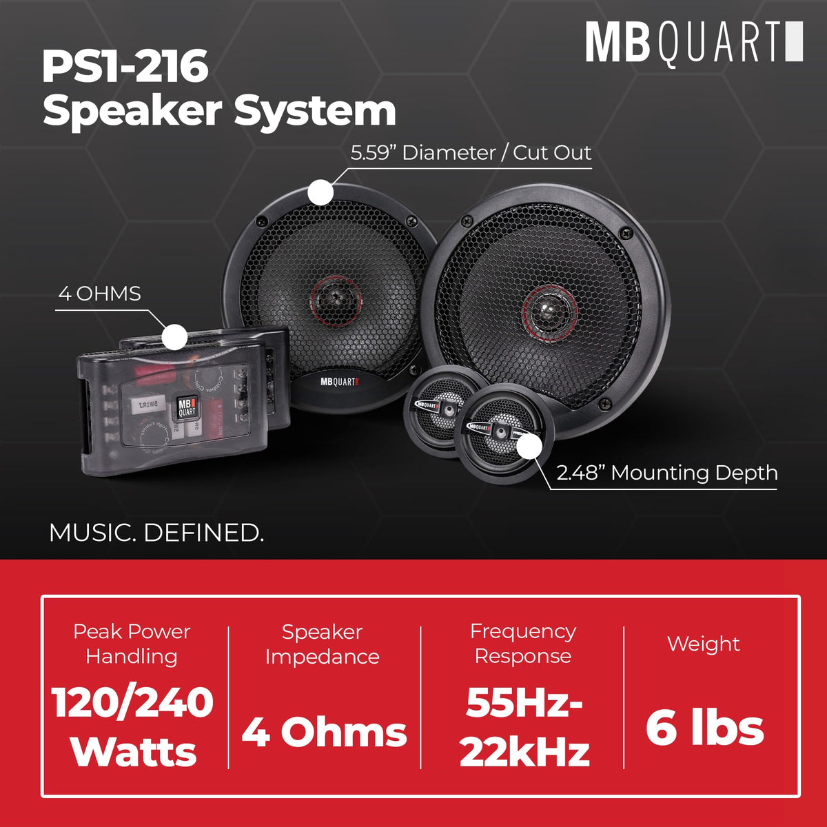 MB Quart Premium 6.5 Inch 240W 2-Way Component Car Speaker System