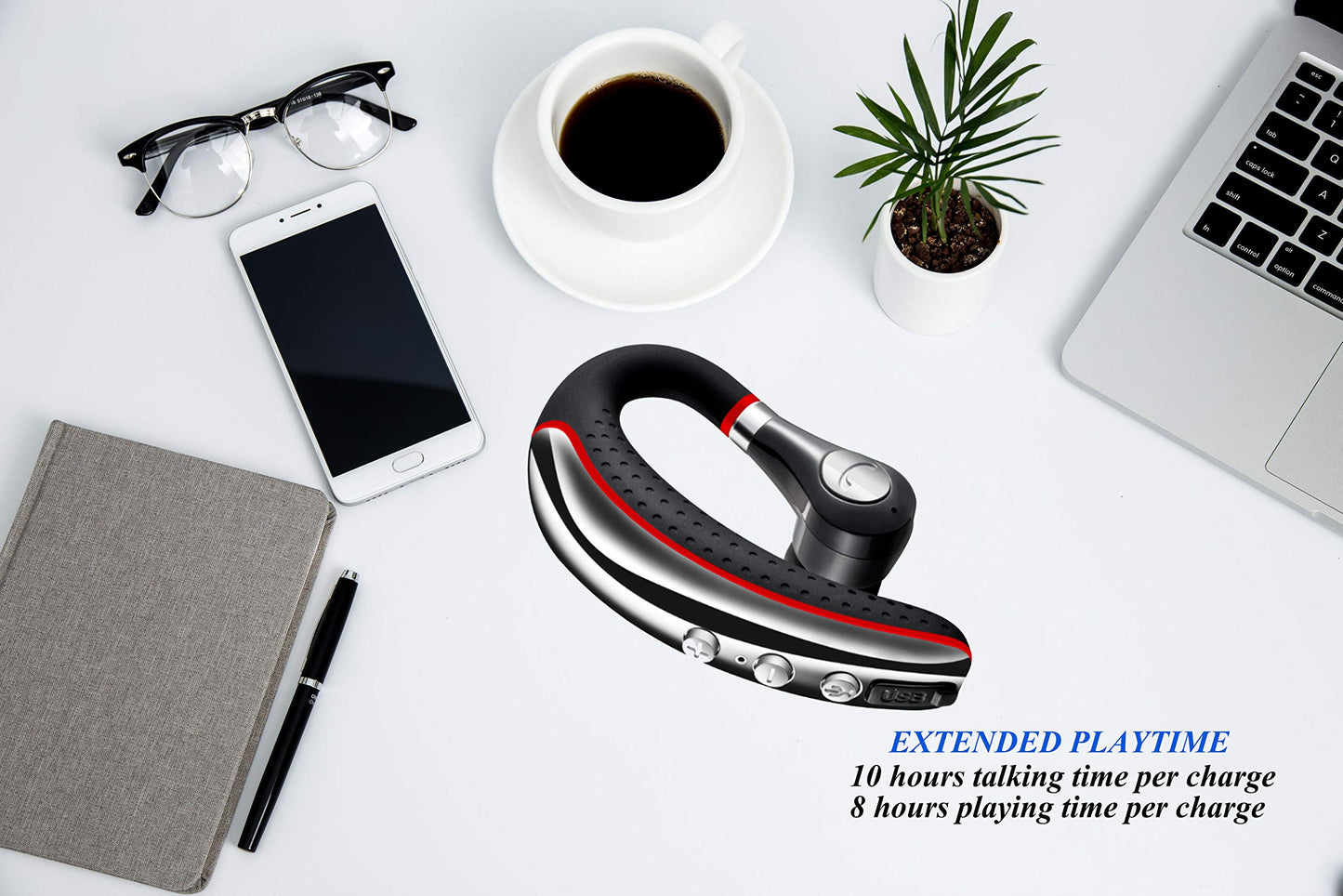 Bluetooth Headset 5.0,CANDEO High-Fidelity Audio Wireless Bluetooth Earpiece Hands Free Business Earphones with Noise Reduction mic,Compatible